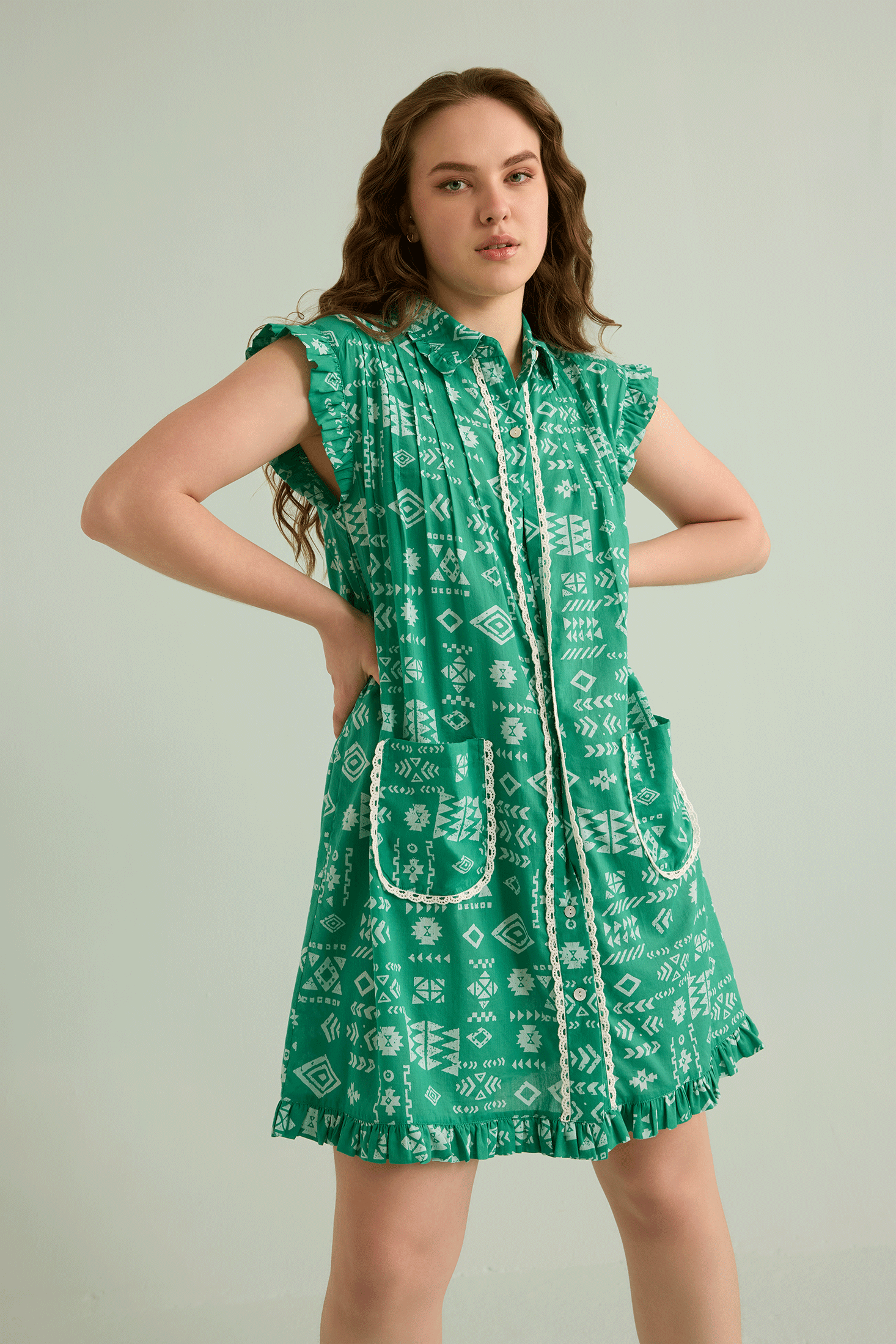 Kimberly Geometric Dress In Turquoise