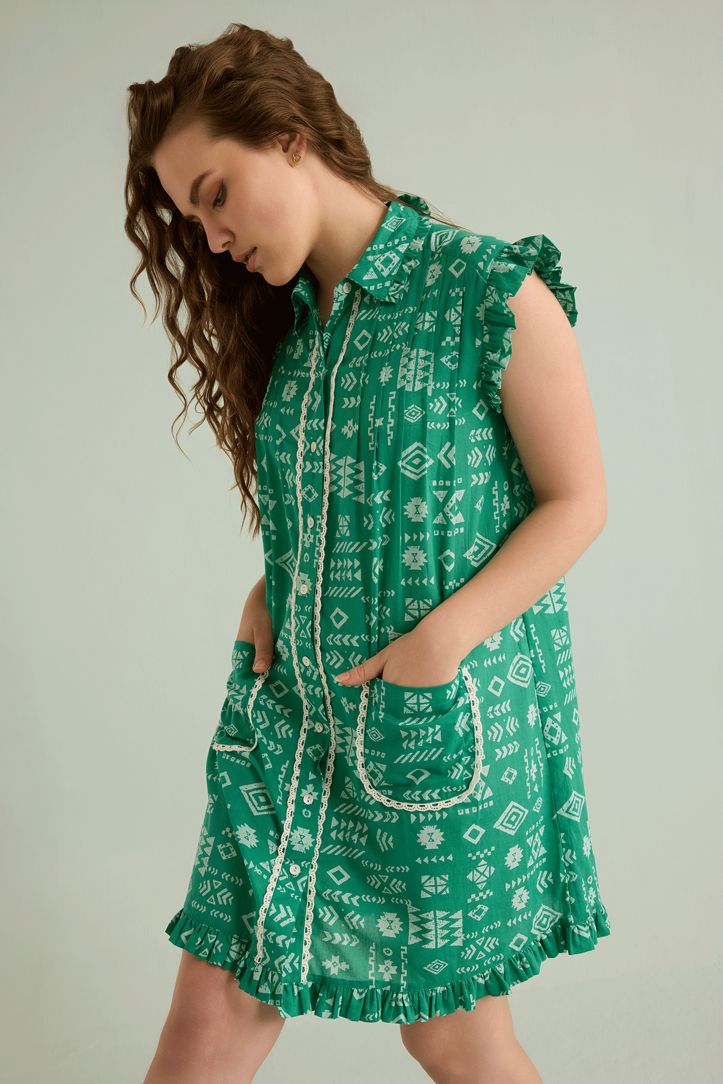 Kimberly Geometric Dress In Turquoise