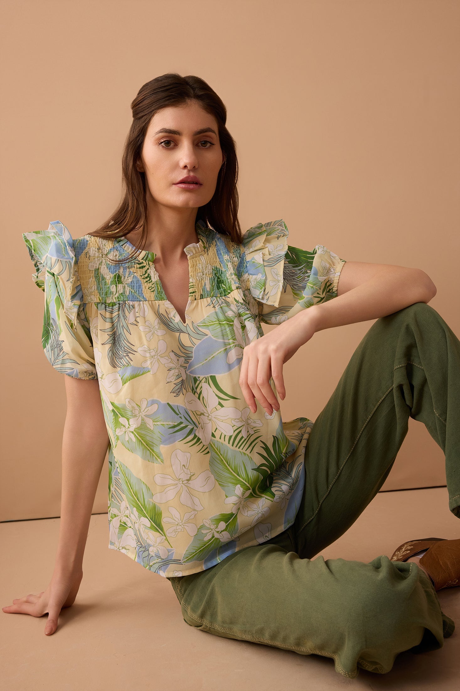 Laura Lee's Print Top In Yellow