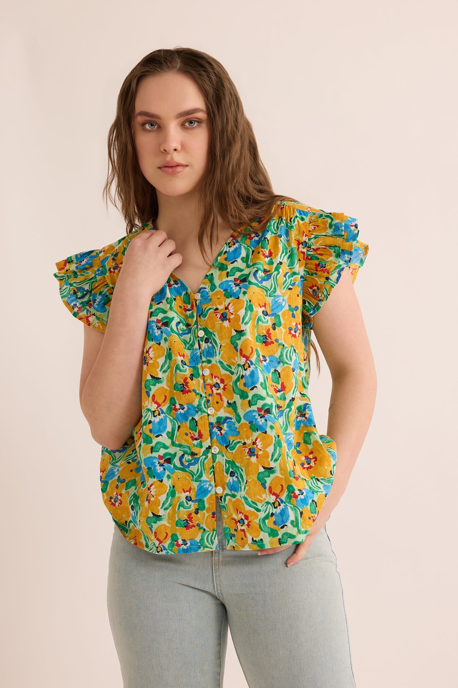 Leilani Floral Pattern Top In Yellow