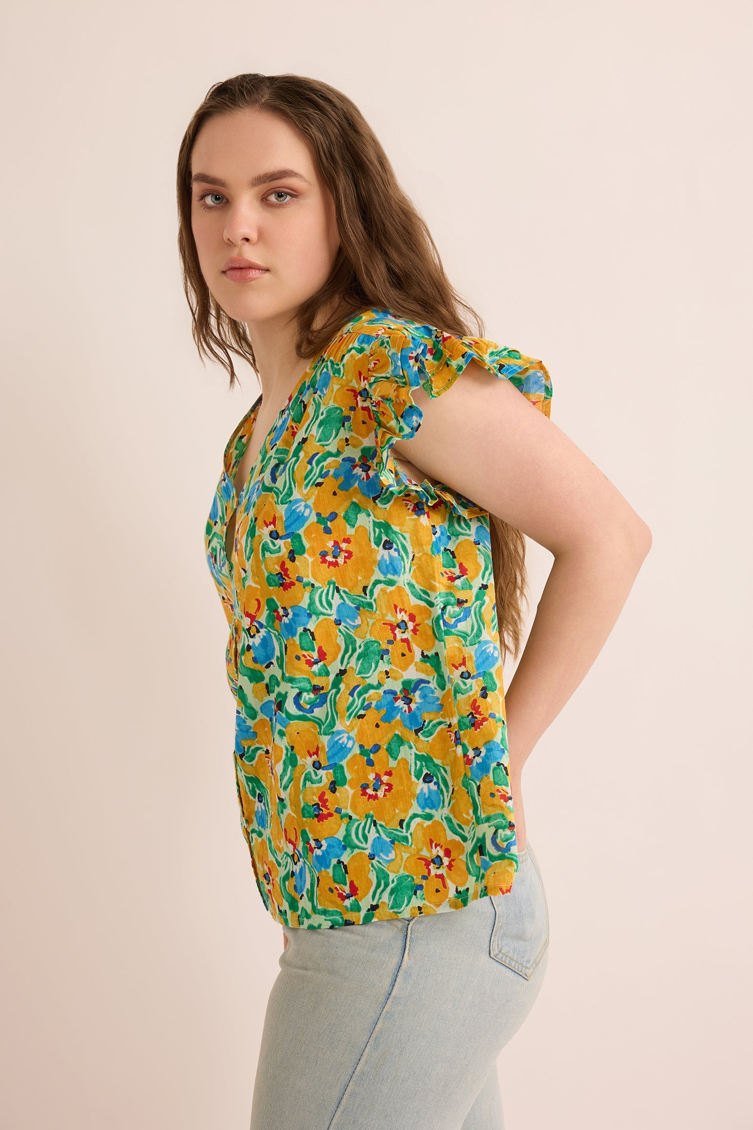 Leilani Floral Pattern Top In Yellow