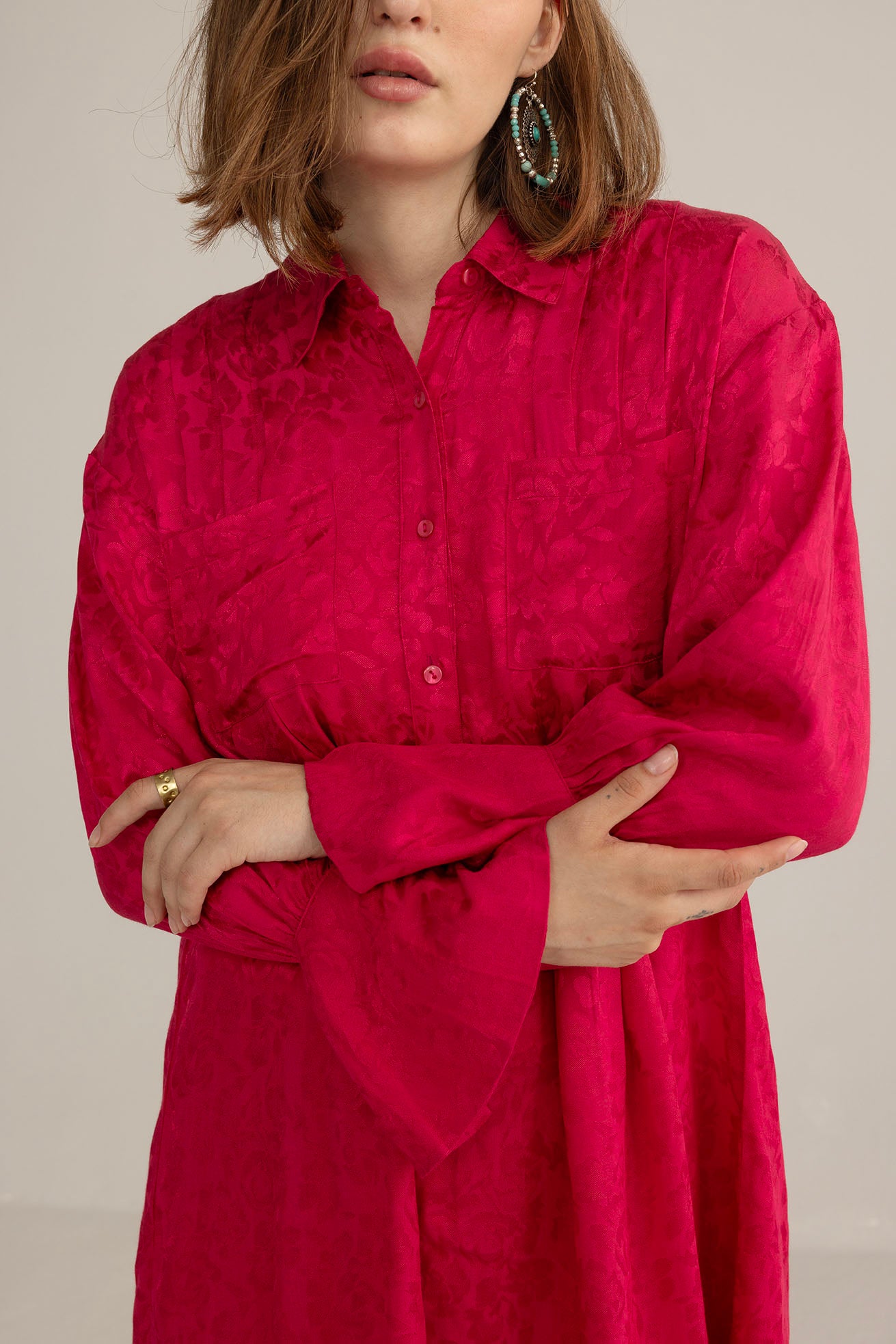 The Elowen Belle Woven Dress in Wine Pink