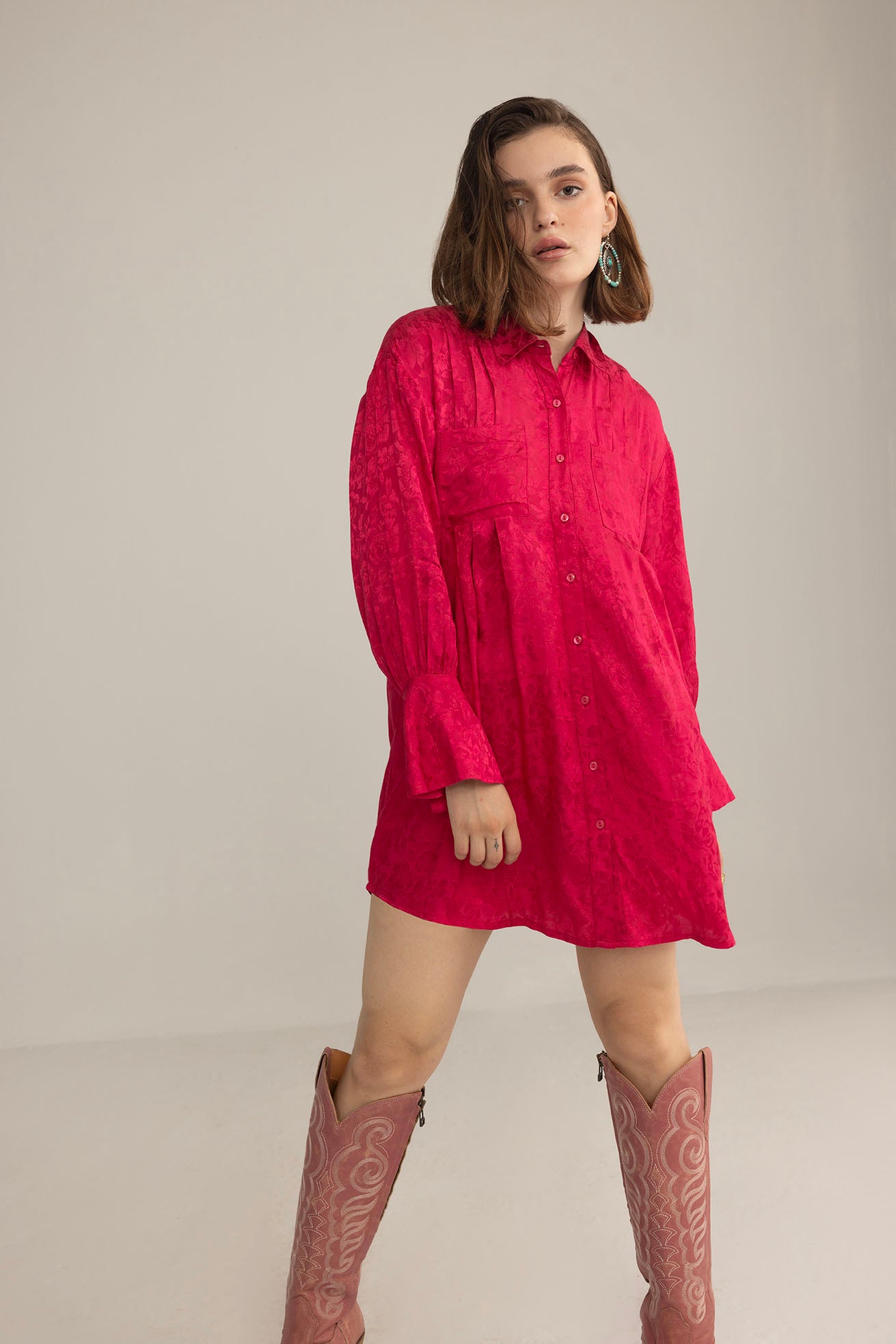 The Elowen Belle Woven Dress in Wine Pink