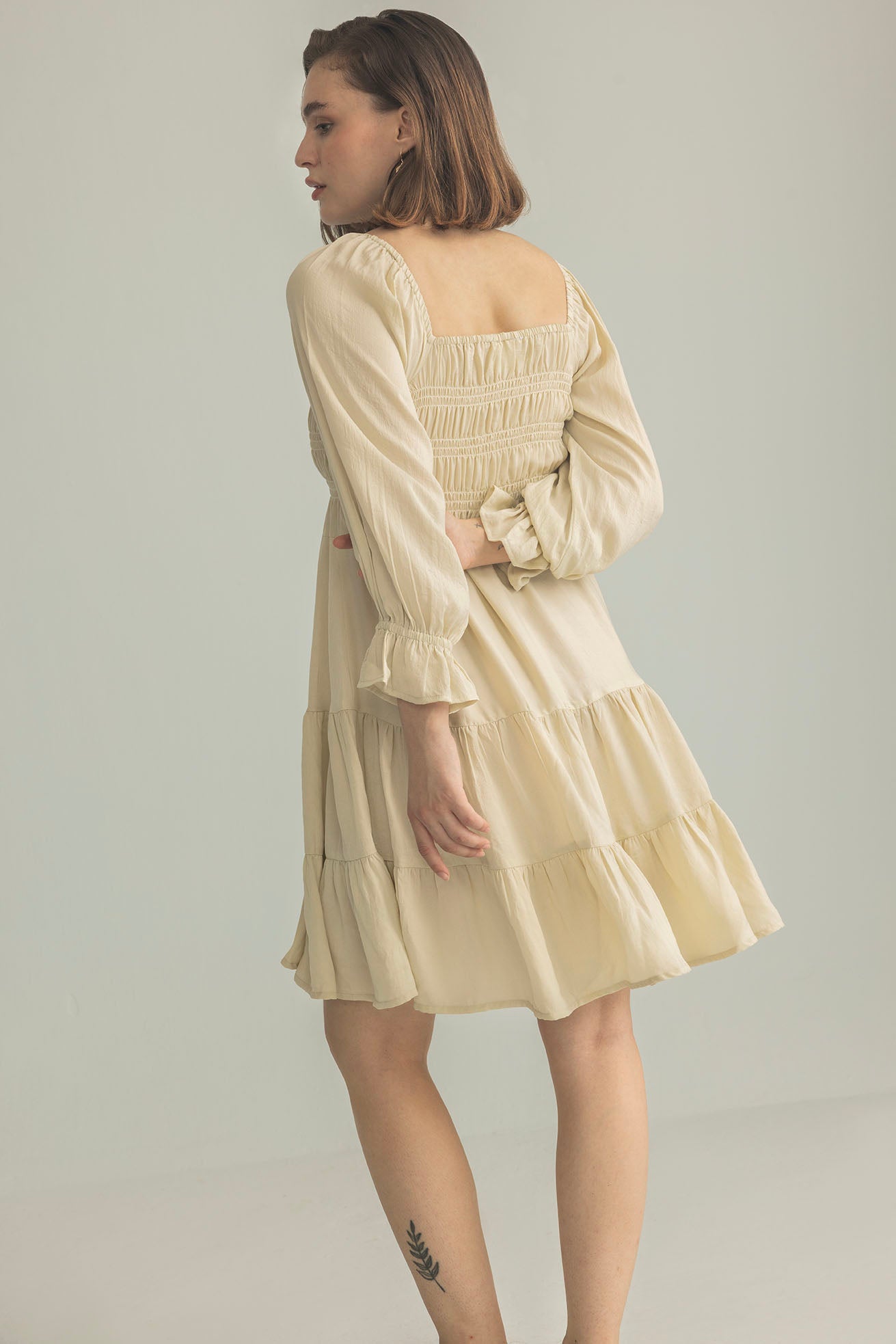 Daisywood Ruffle Smocking Dress in Oatmeal