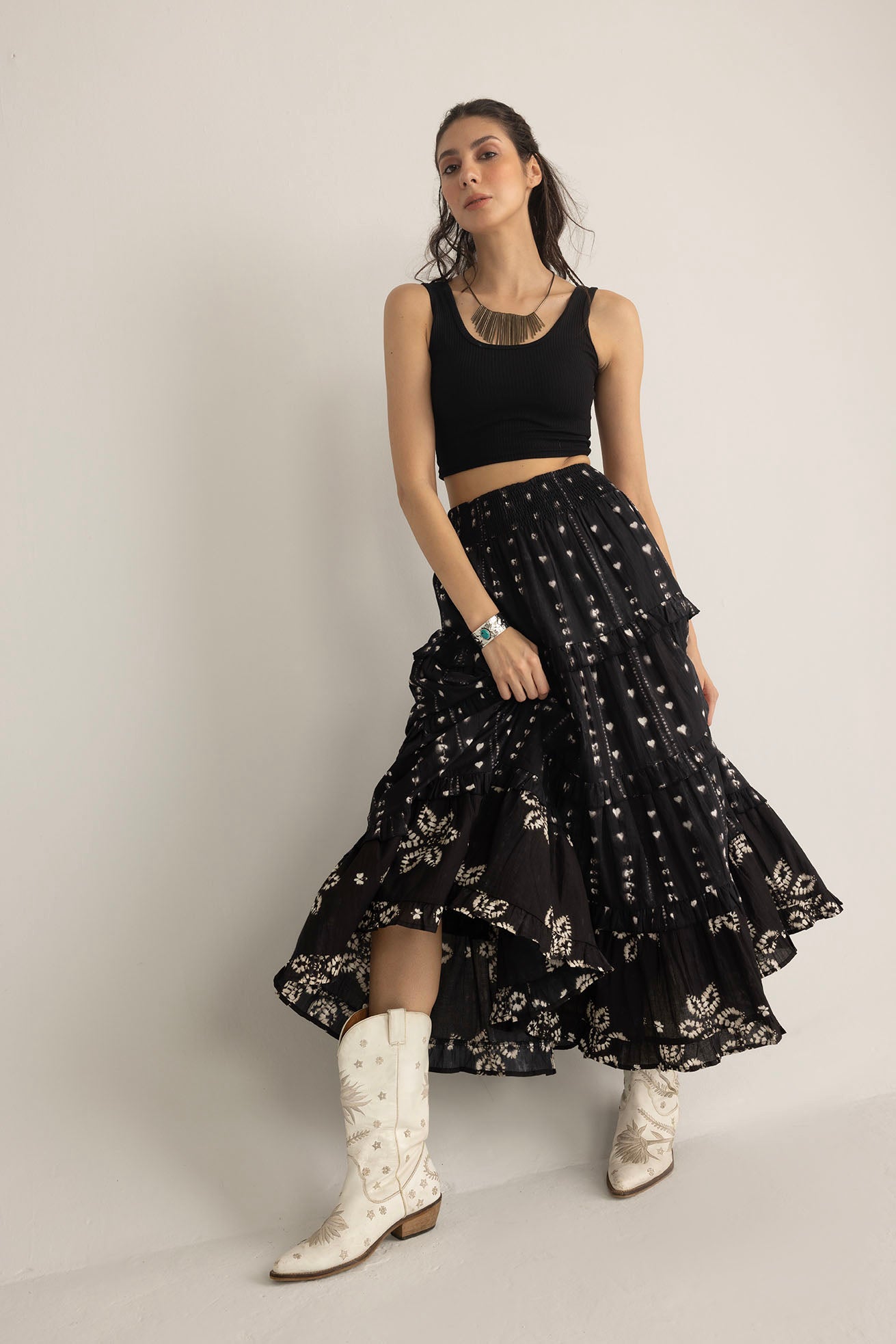 Clover Noir Cotton Skirt Ink Black