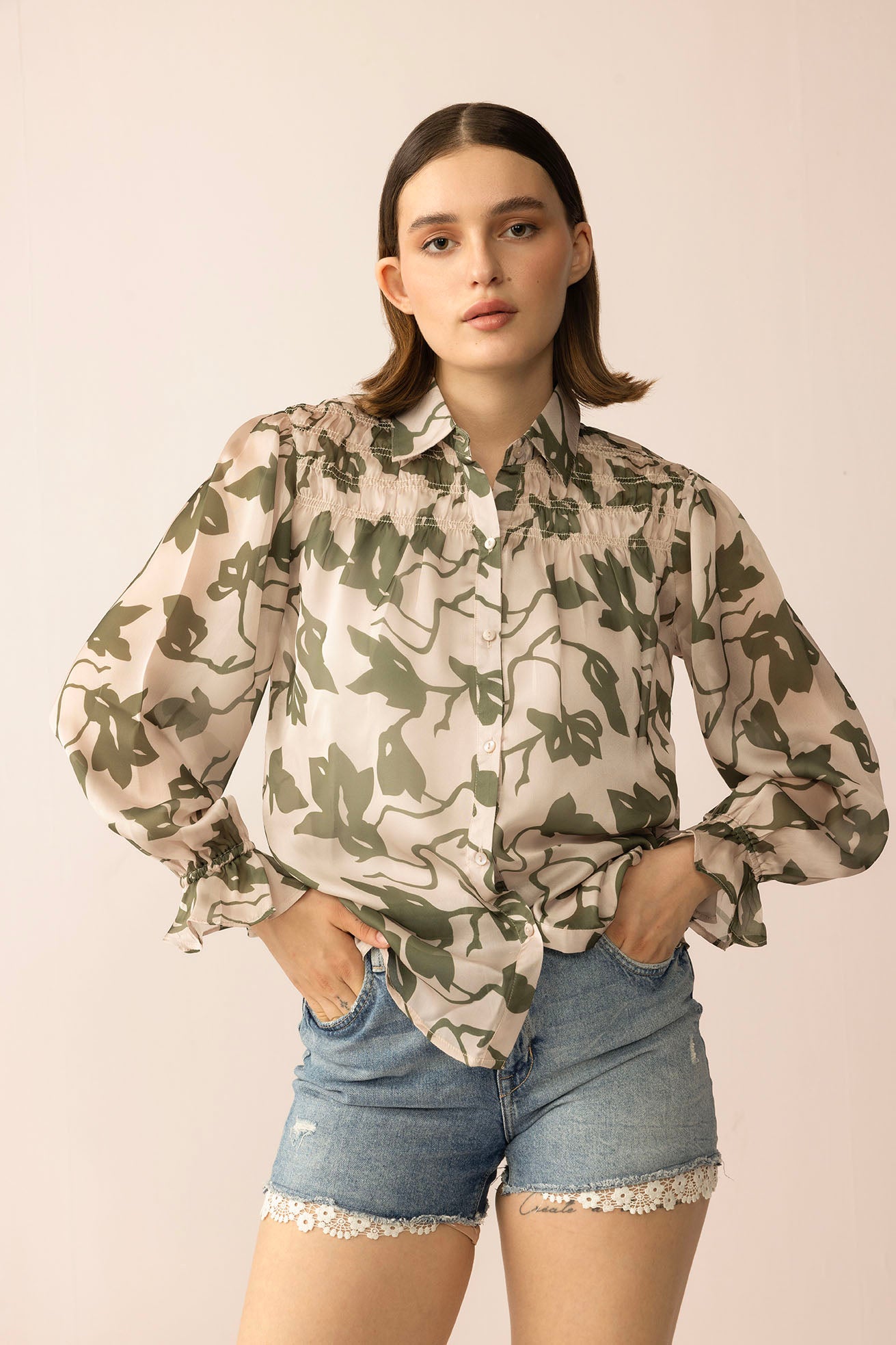 Forest Muse Printed Top in Olive Bloom