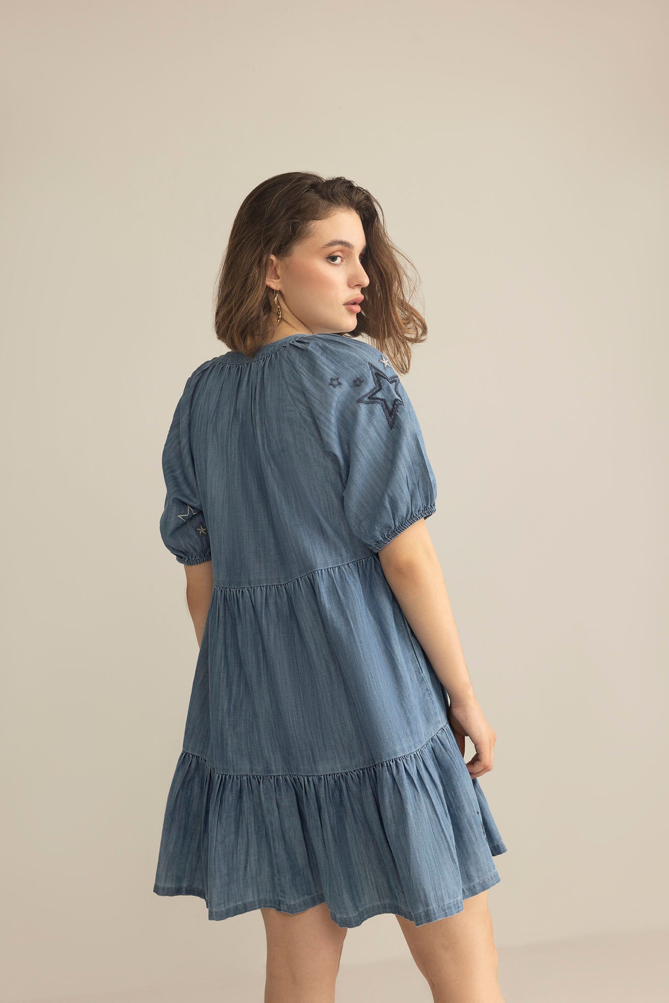 Prairie Hymn Embroidered Dress in Dusty Blue