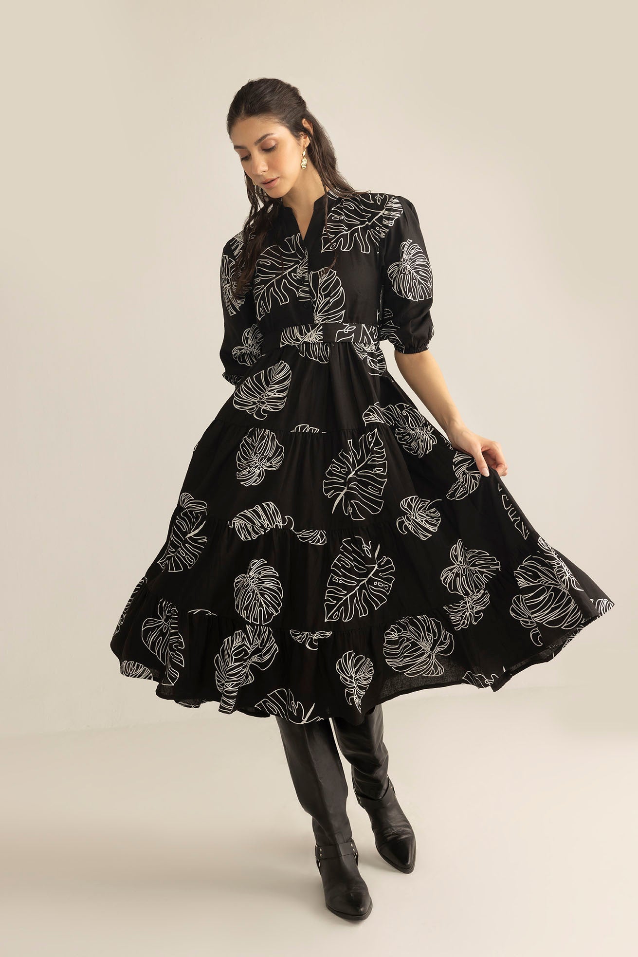 Botanica Moon Maxi Dress in Shadow Black