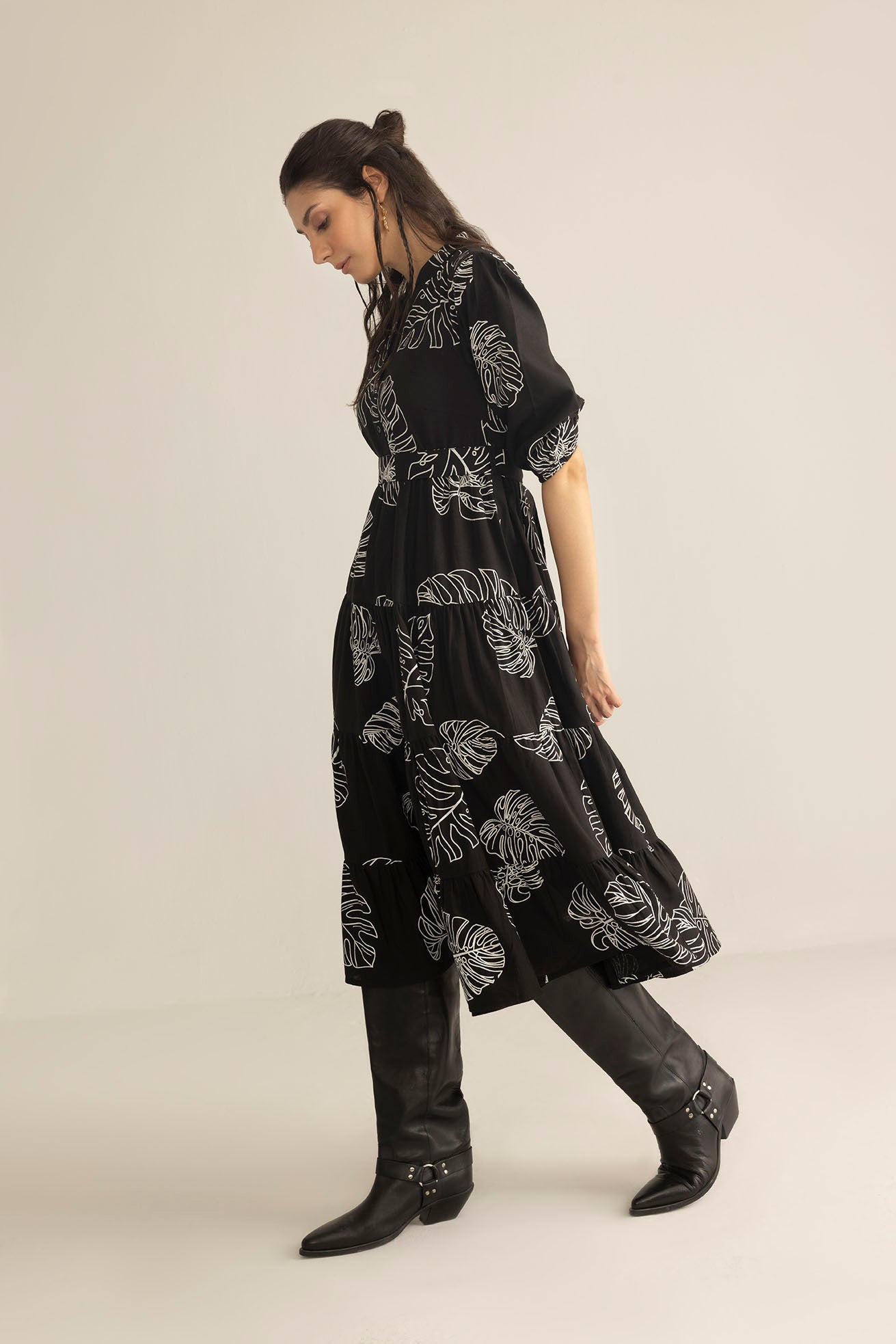 Botanica Moon Maxi Dress in Shadow Black