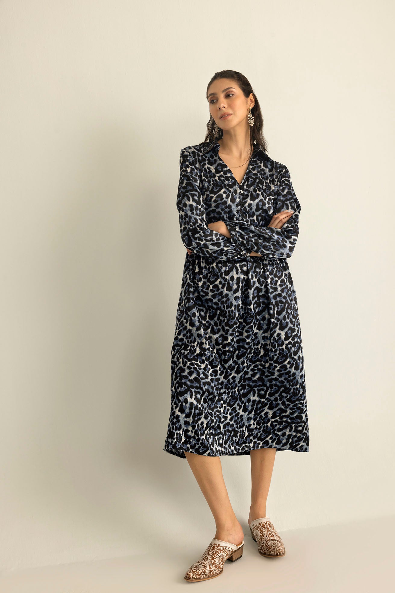 Palm Theory With Animal Print Maxi Dress in Twilight Navy