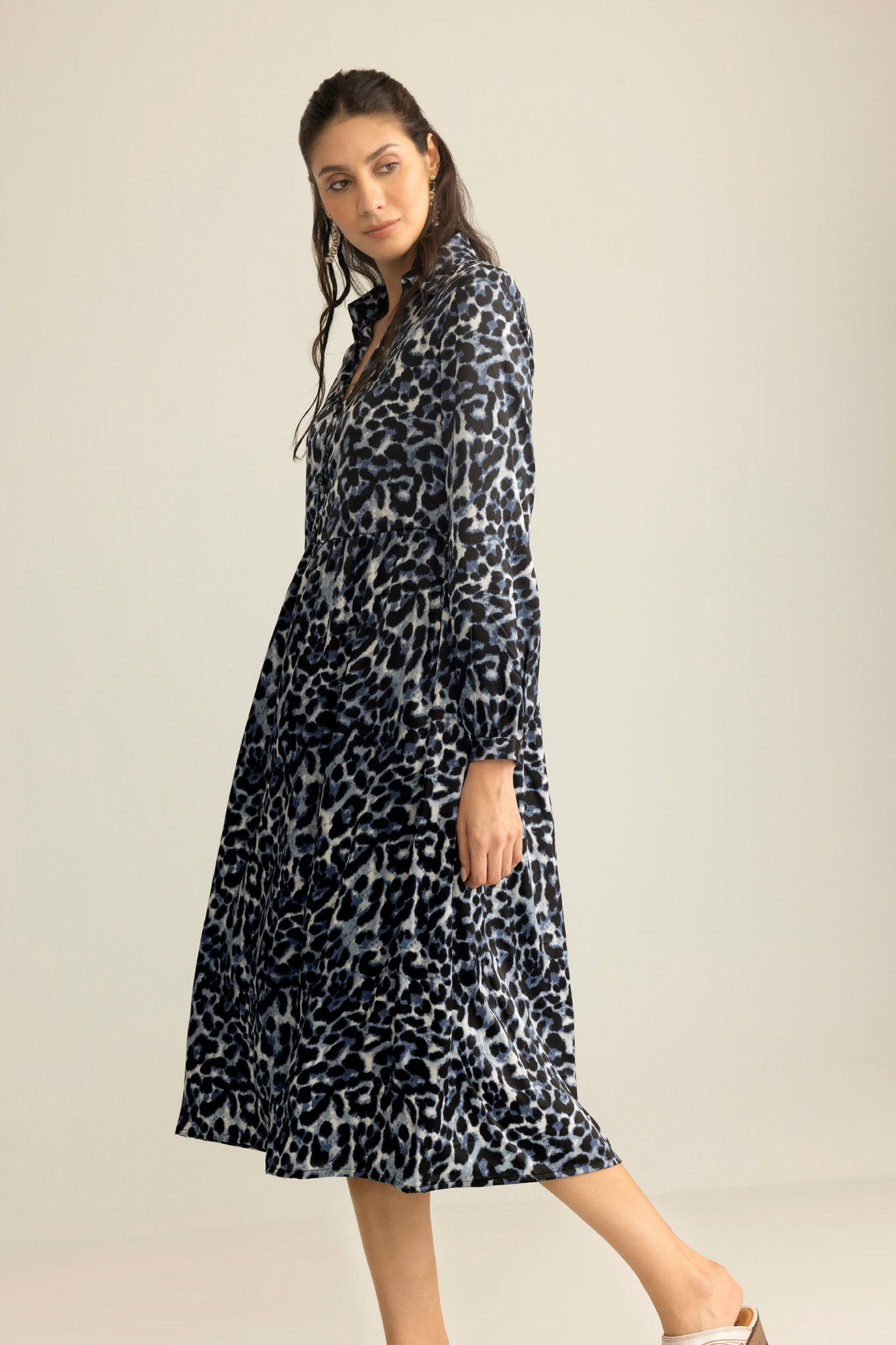 Palm Theory With Animal Print Maxi Dress in Twilight Navy