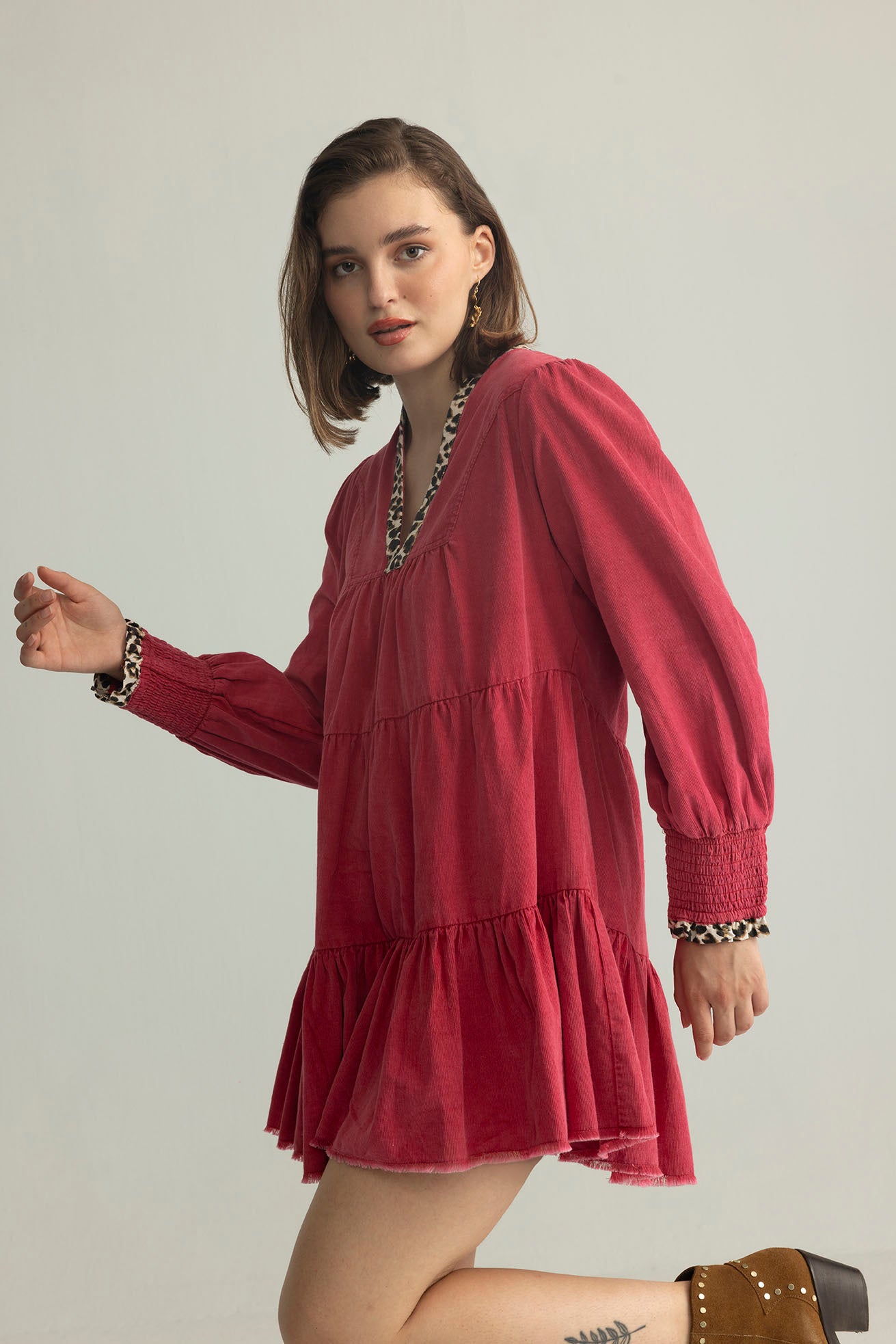 Pink Prowler Corduroy Dress in Panther Pink