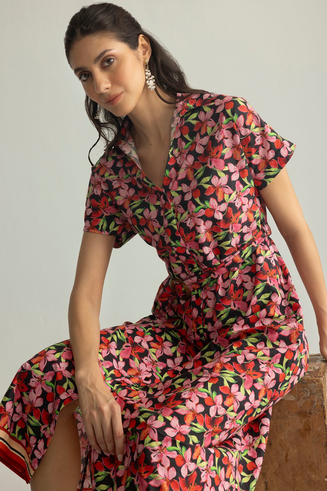 Hibiscus Rush Shirt Dress in Bloom Pink