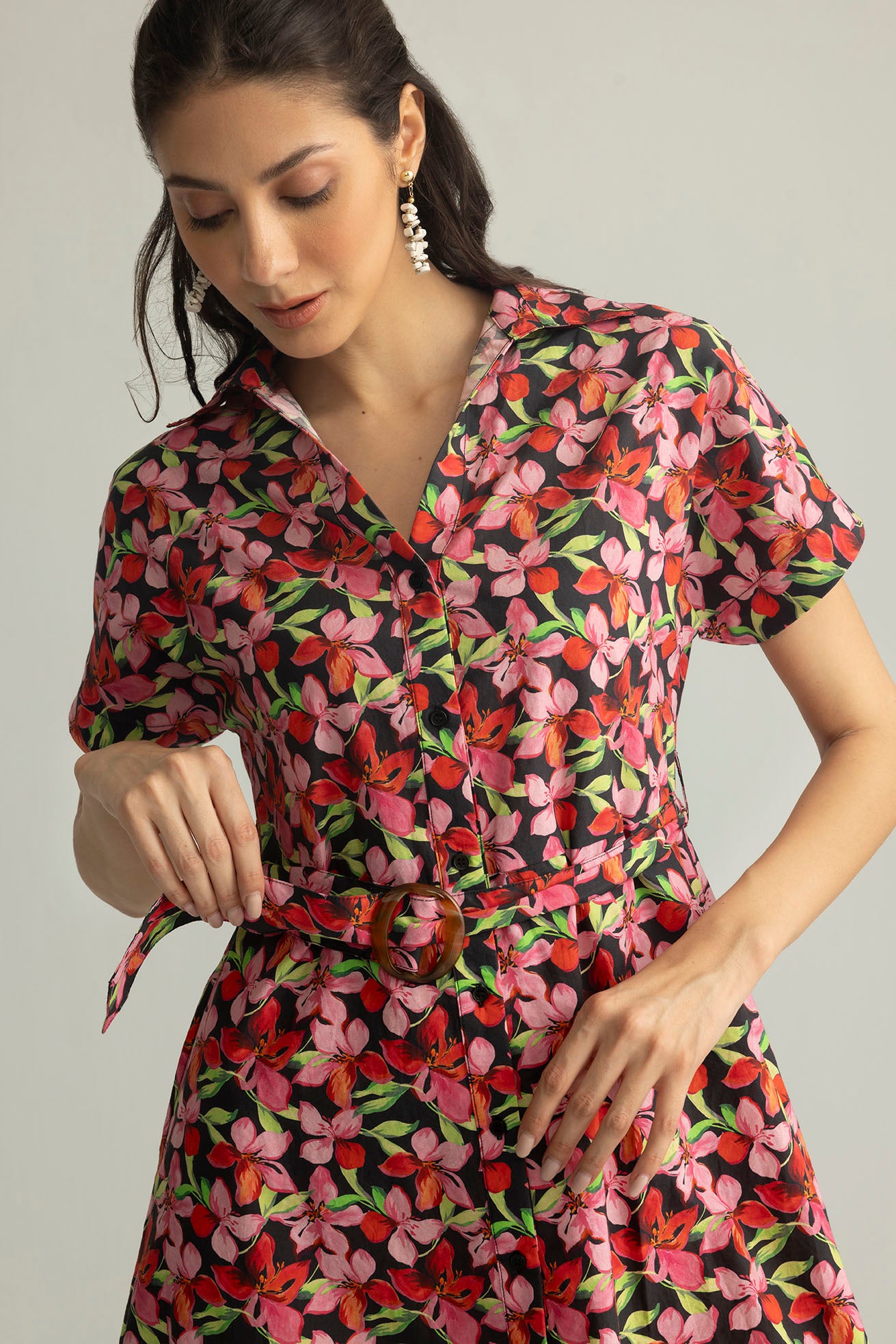 Hibiscus Rush Shirt Dress in Bloom Pink