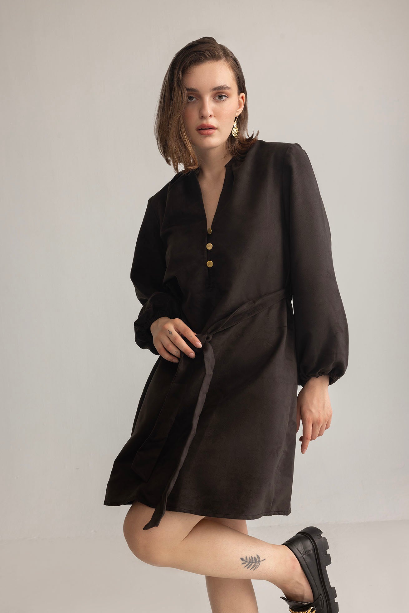 Raven March Shirt Dress in Metal Black