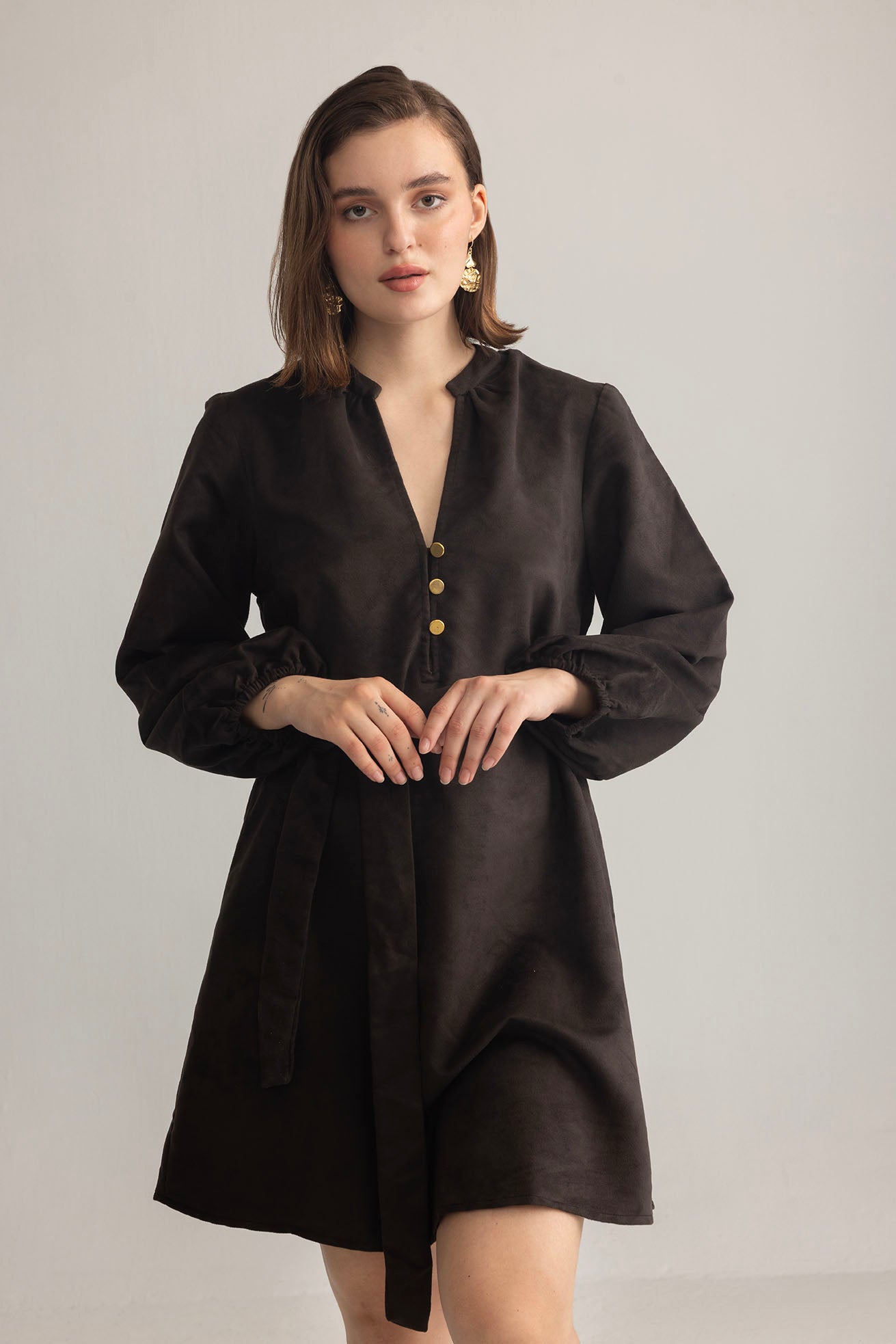 Raven March Shirt Dress in Metal Black