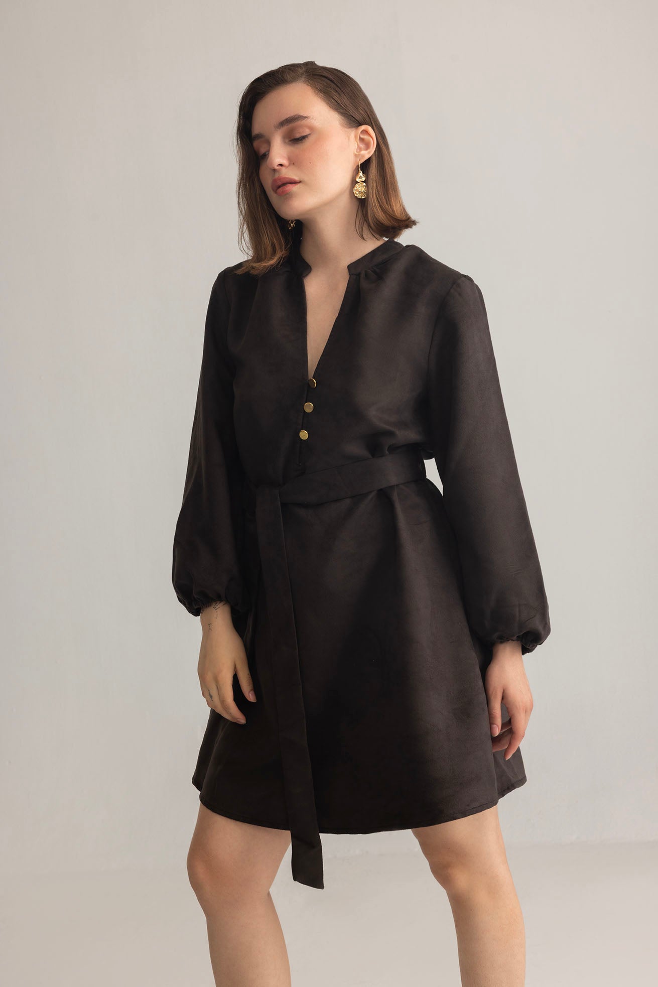Raven March Shirt Dress in Metal Black