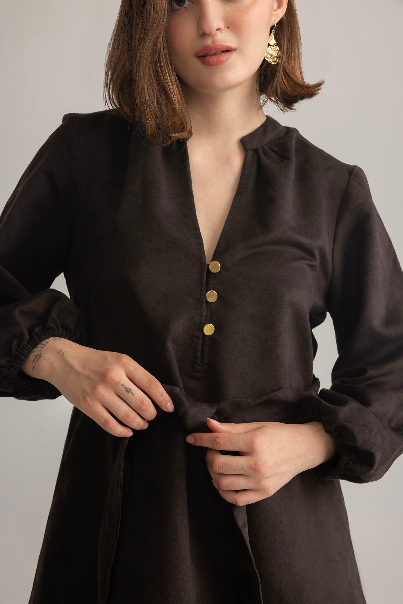 Raven March Shirt Dress in Metal Black