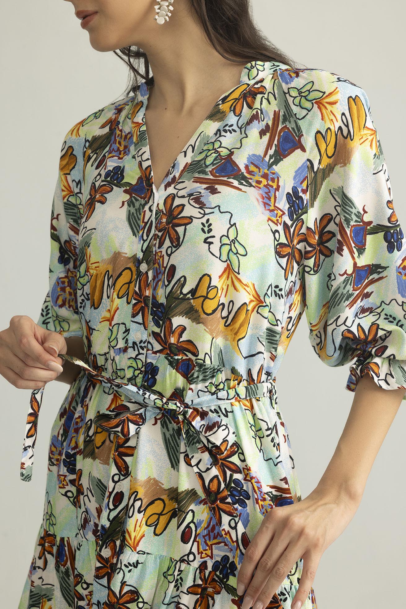 ArtHaus Garden Shirt Dress in Coral Bloom