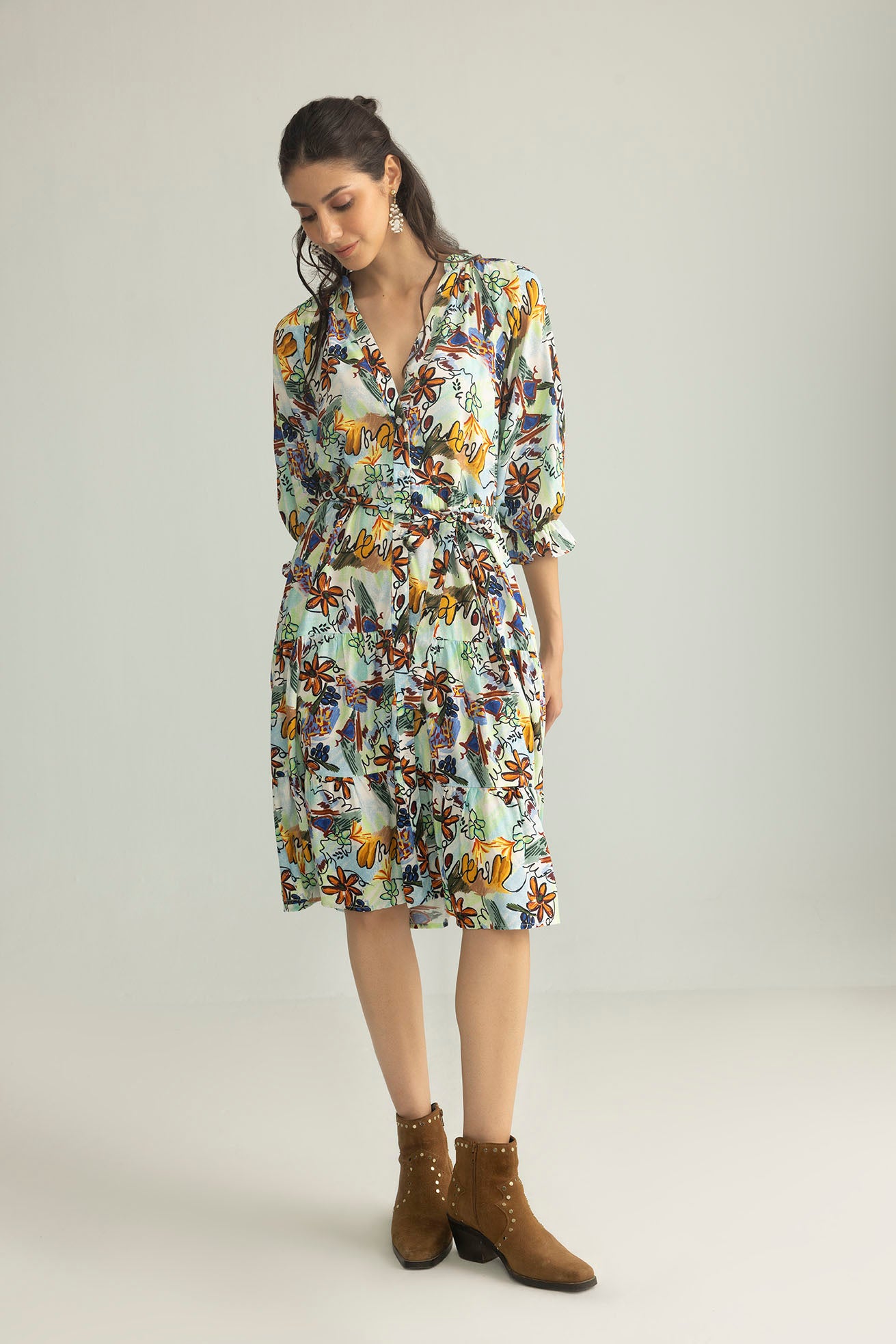 ArtHaus Garden Shirt Dress in Coral Bloom