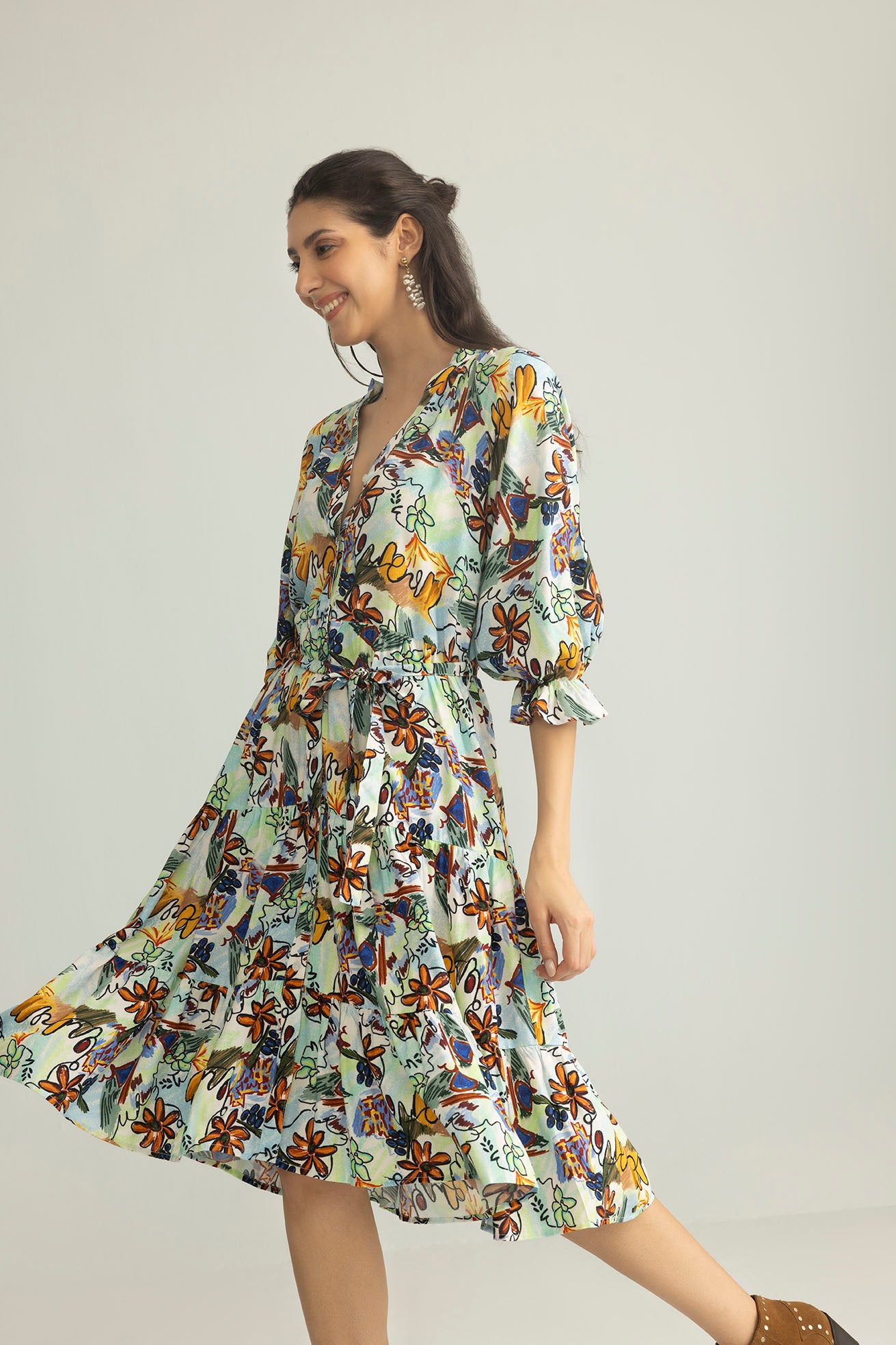 ArtHaus Garden Shirt Dress in Coral Bloom