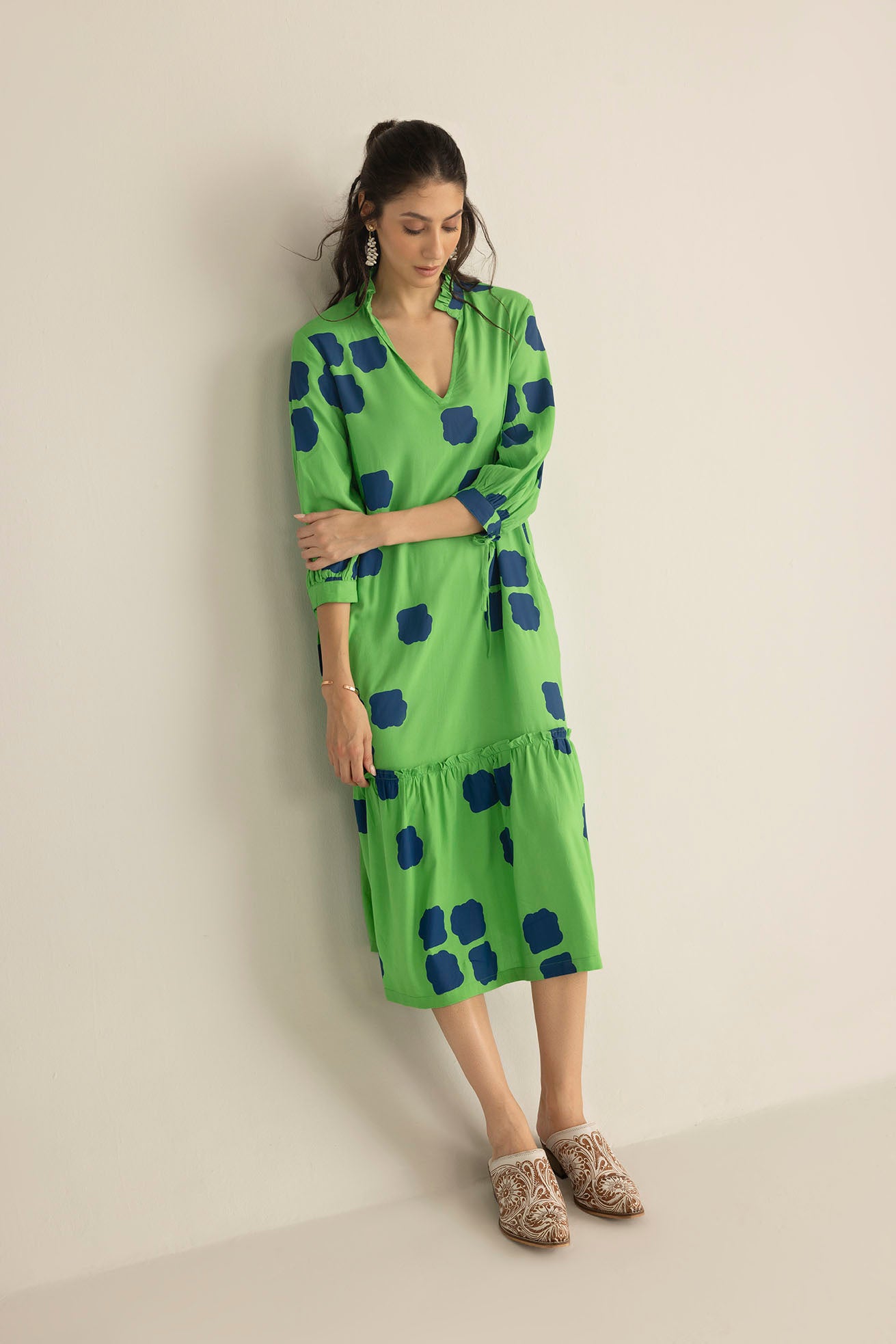 Abstract Eden Long Dress in Neon Green