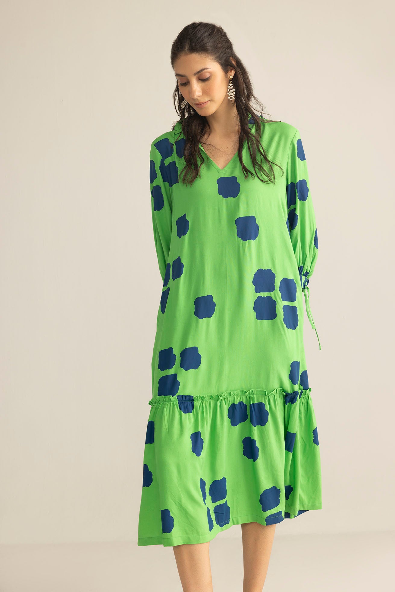 Abstract Eden Long Dress in Neon Green