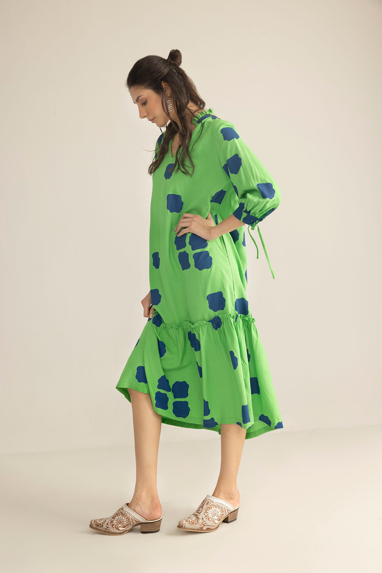 Abstract Eden Long Dress in Neon Green