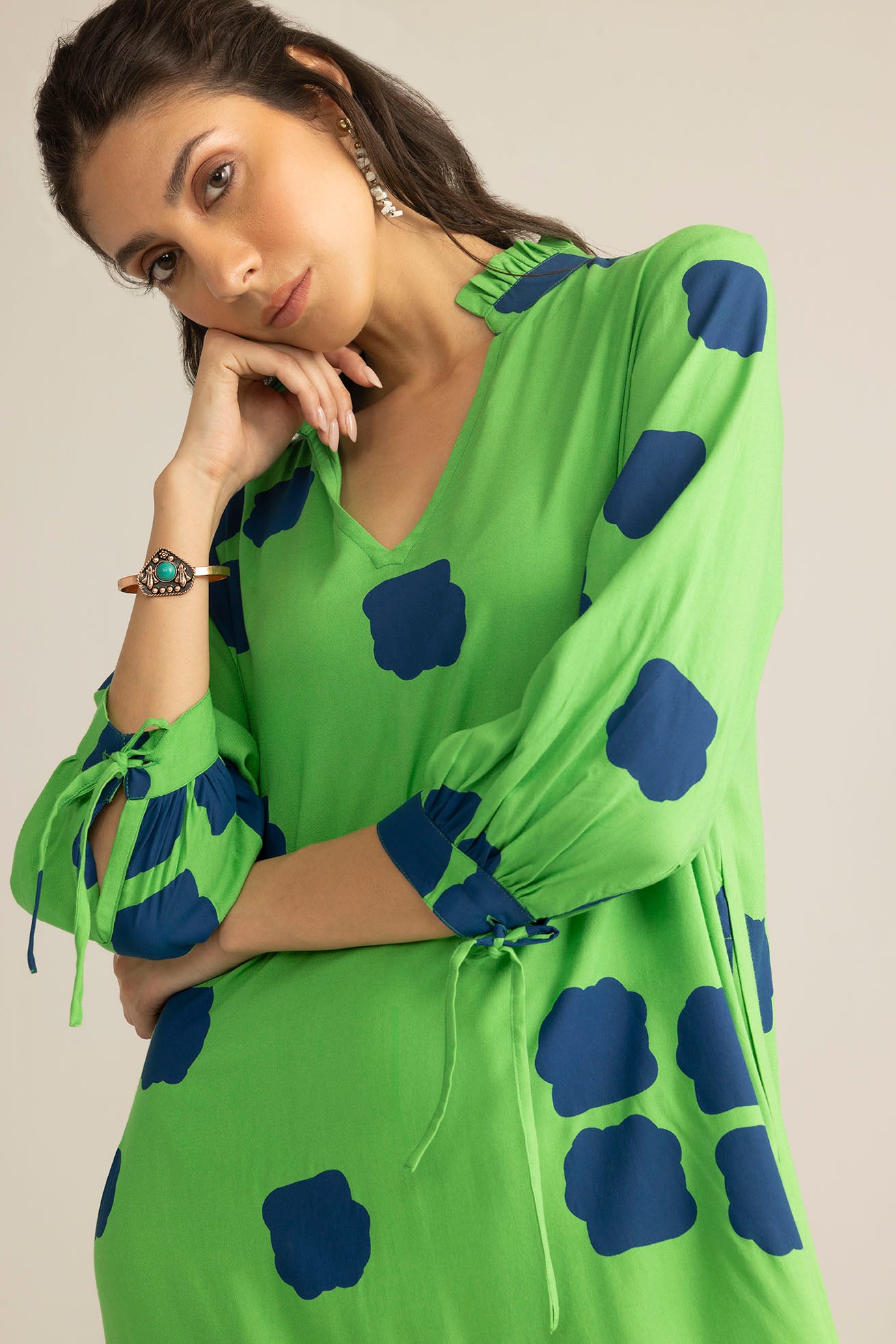 Abstract Eden Long Dress in Neon Green