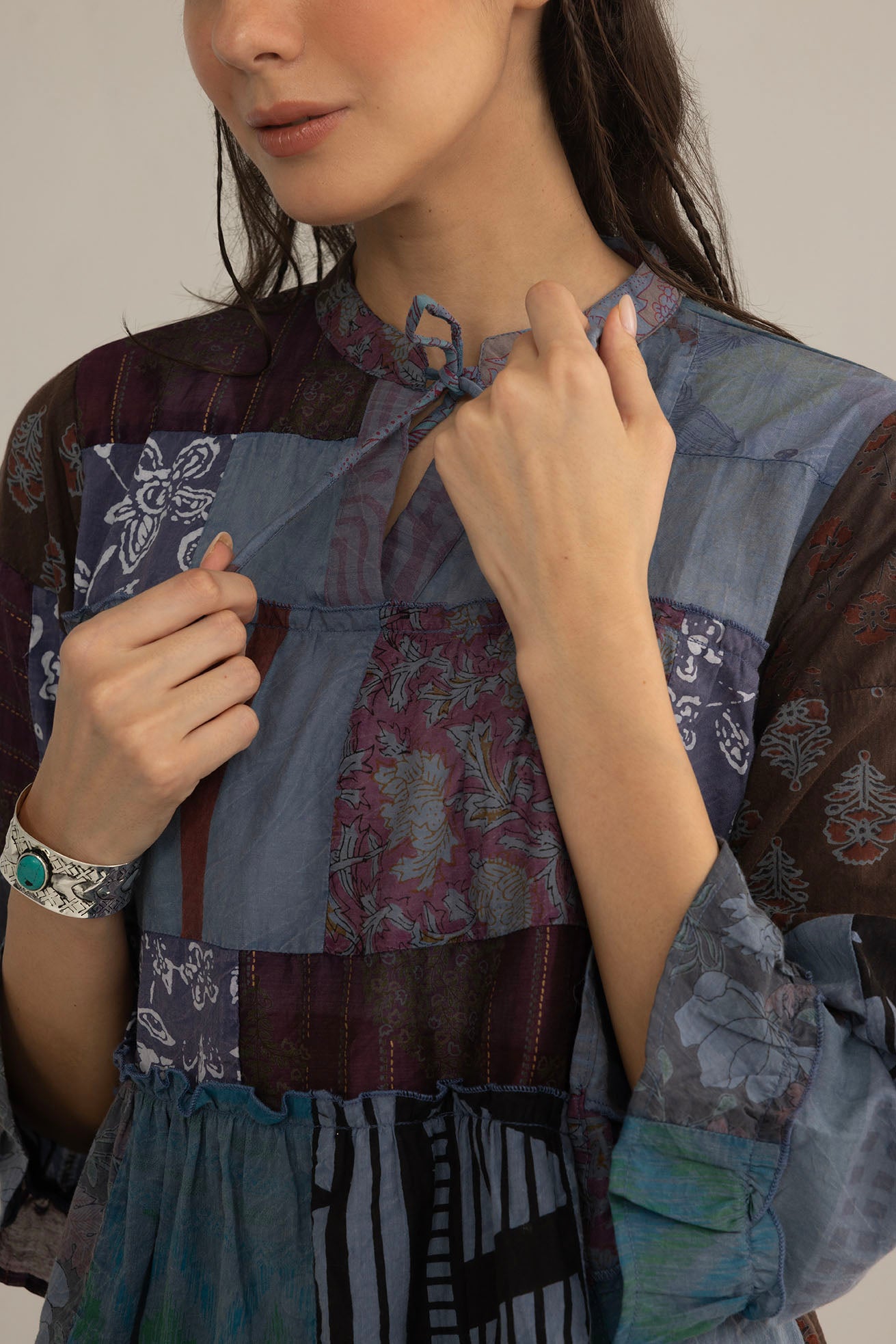 Bohera Tangled Spice Patchwork Top in Caravan Gray