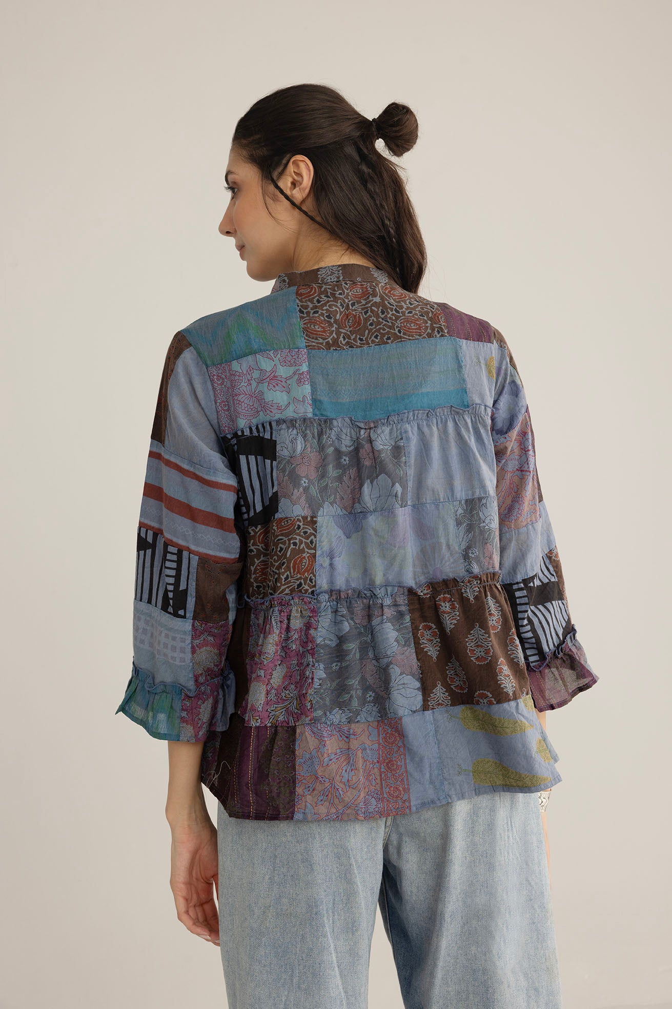 Bohera Tangled Spice Patchwork Top in Caravan Gray