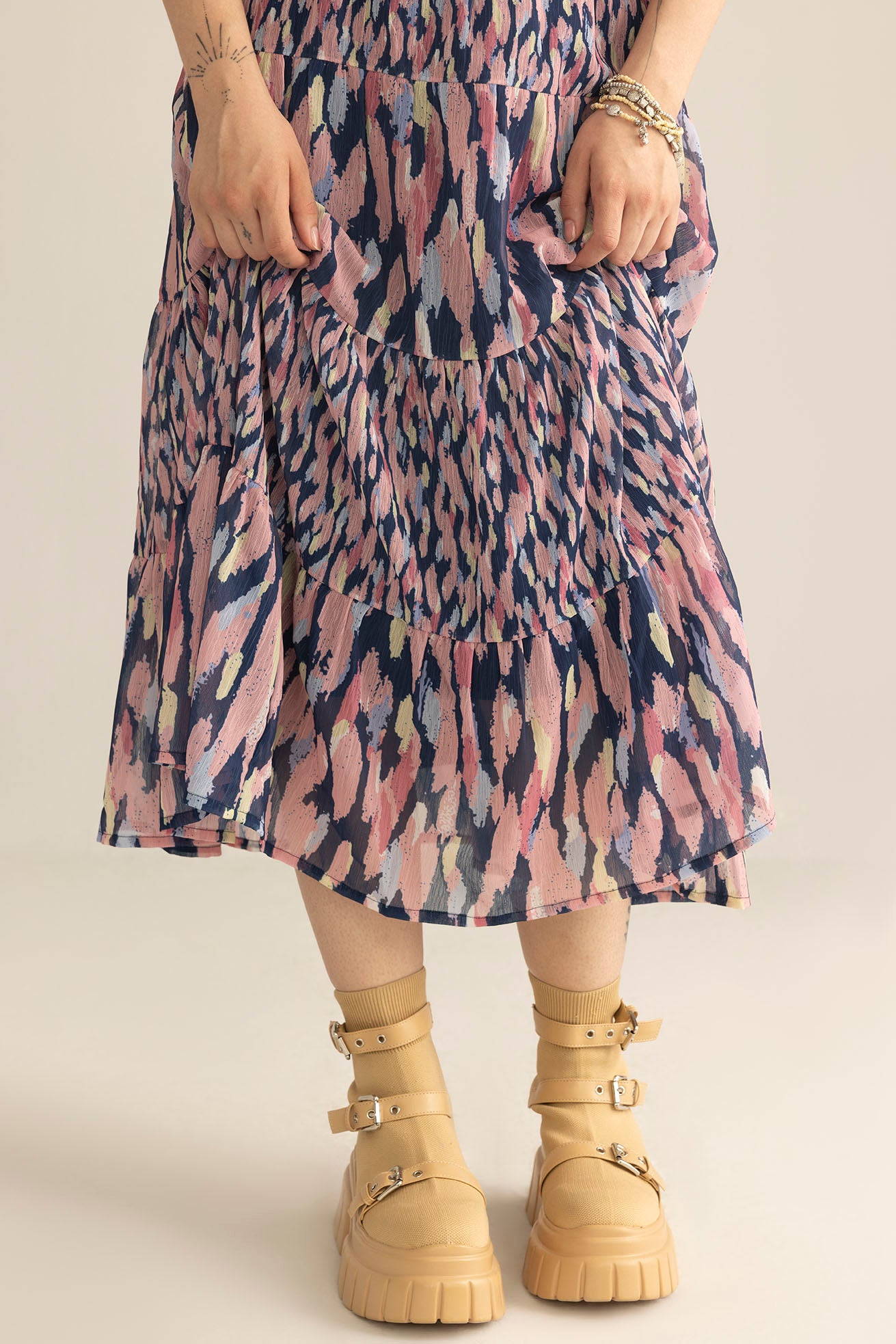 Sahara Bloom Ruffle Skirt in Midnight Lavender