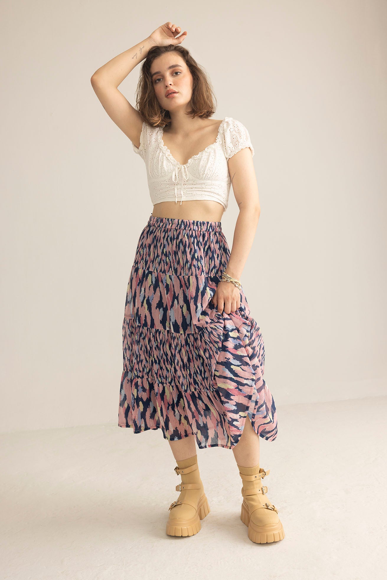 Sahara Bloom Ruffle Skirt in Midnight Lavender