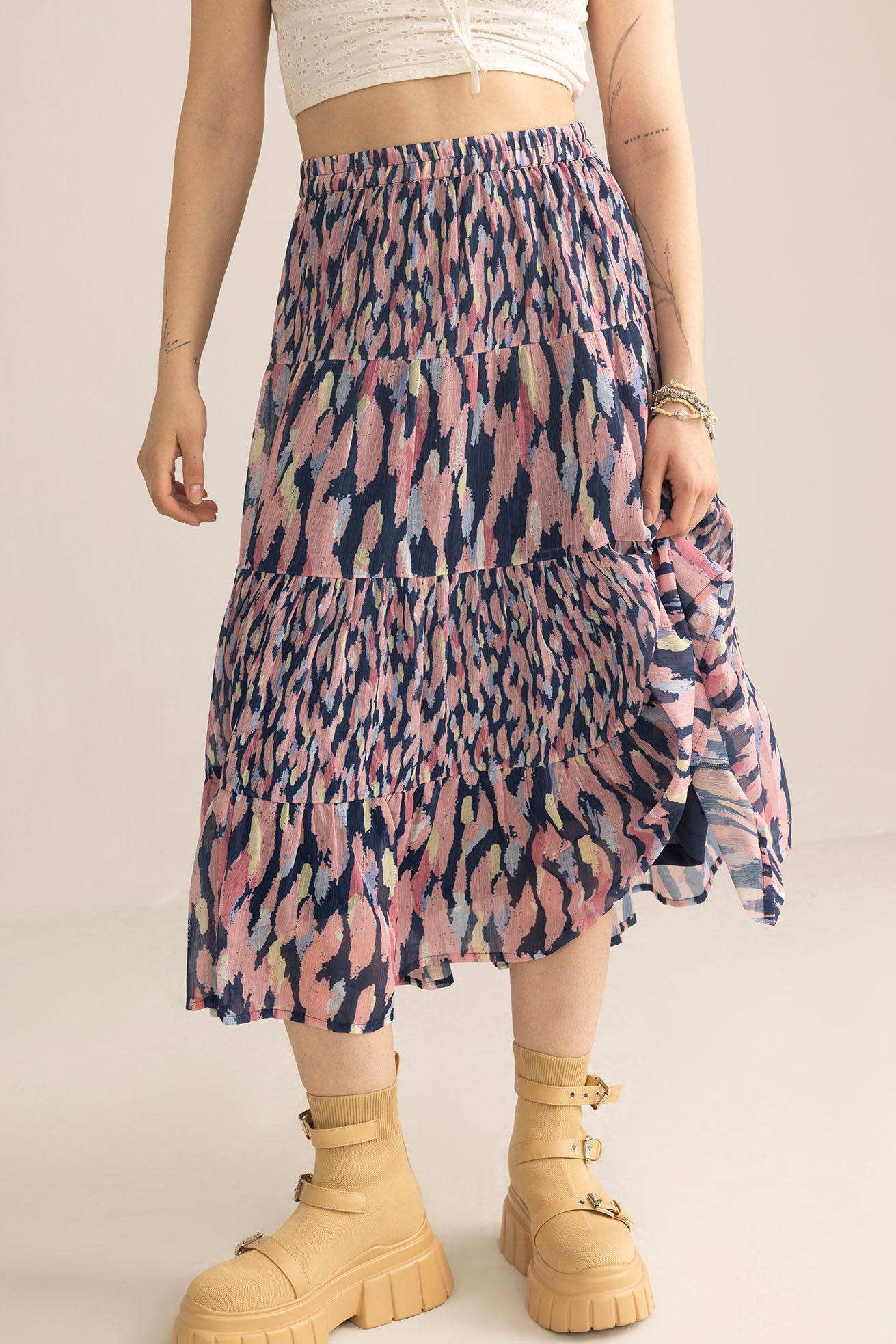 Sahara Bloom Ruffle Skirt in Midnight Lavender