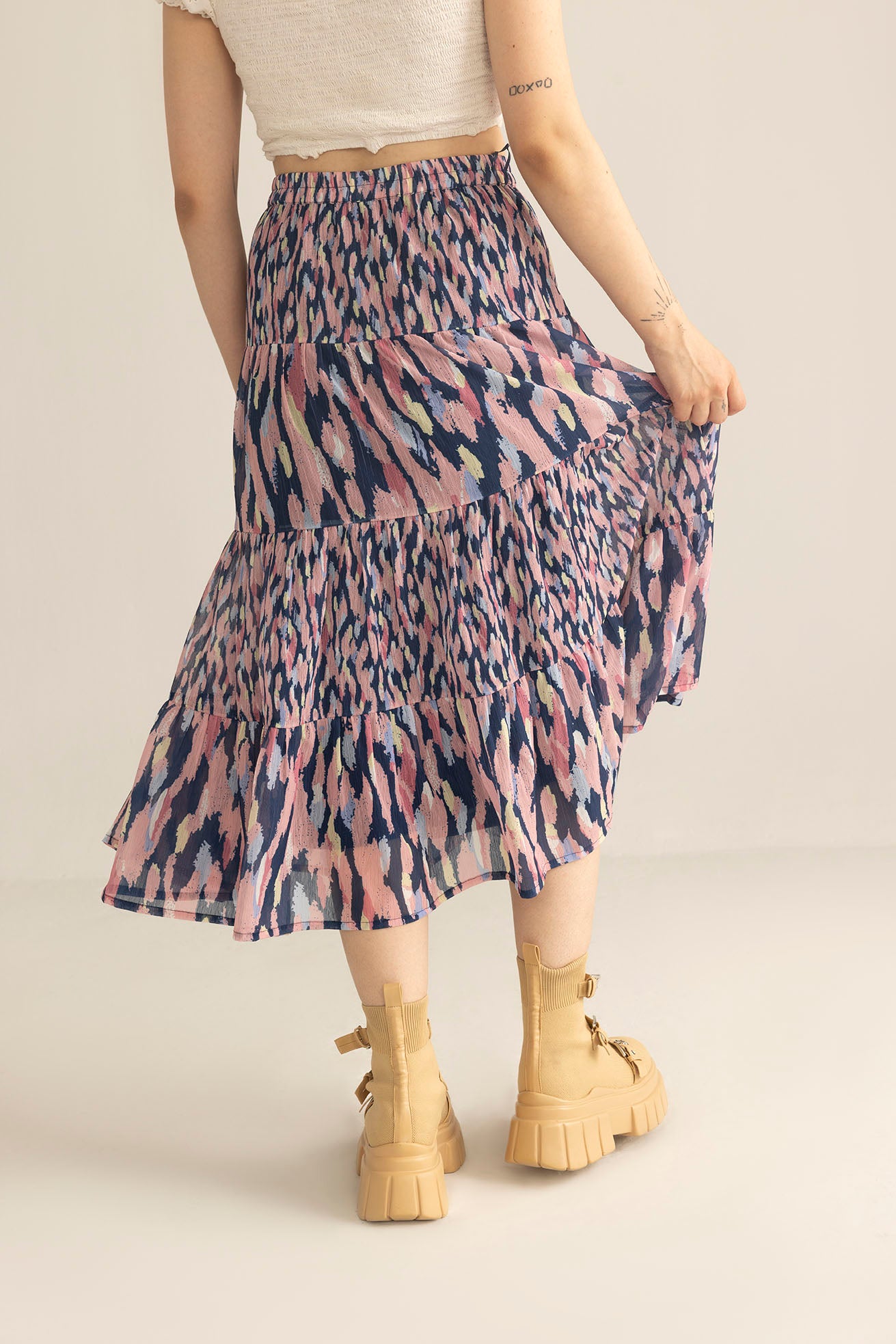 Sahara Bloom Ruffle Skirt in Midnight Lavender