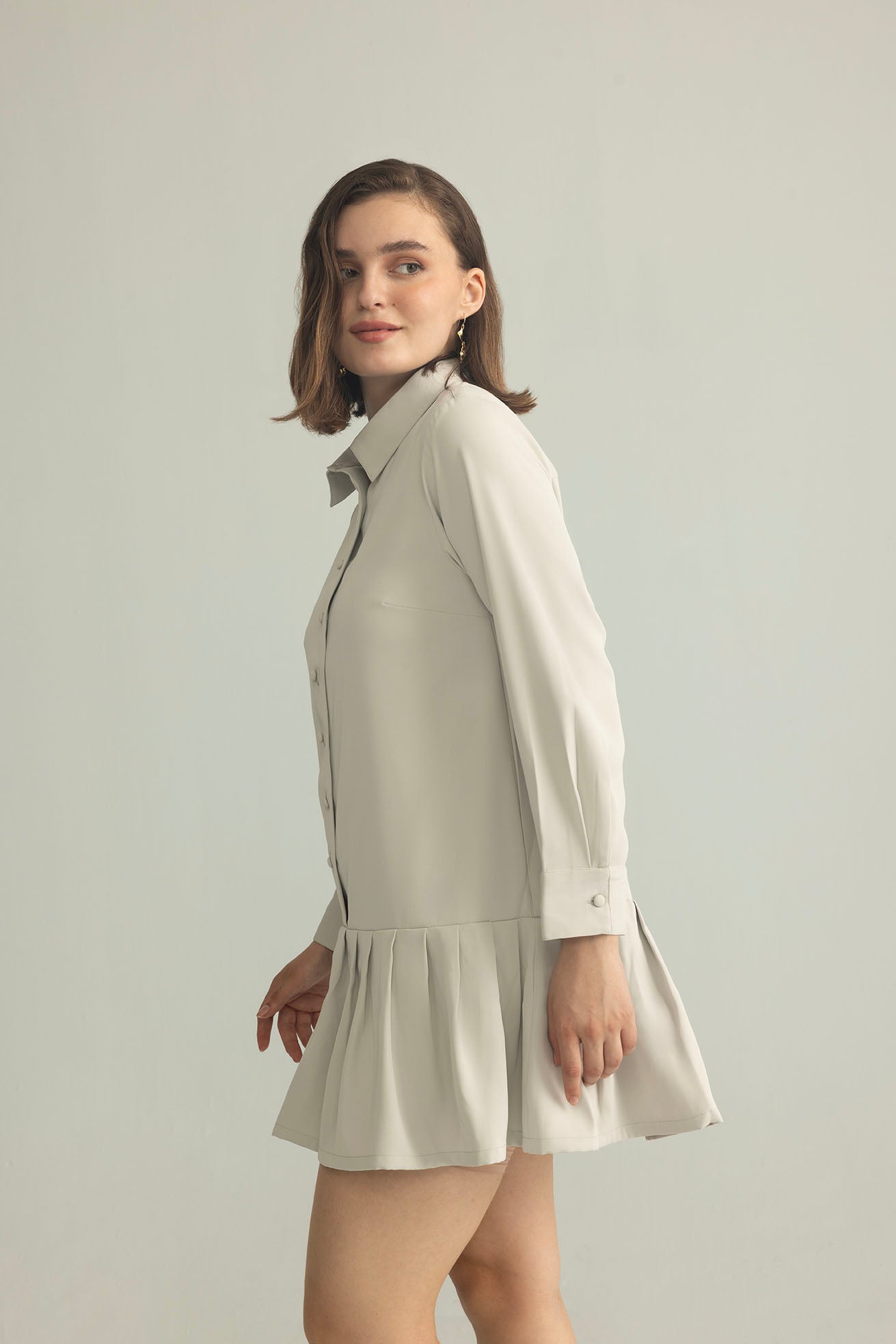 Blush Hour Pleated Mini Dress in Lunar Rock