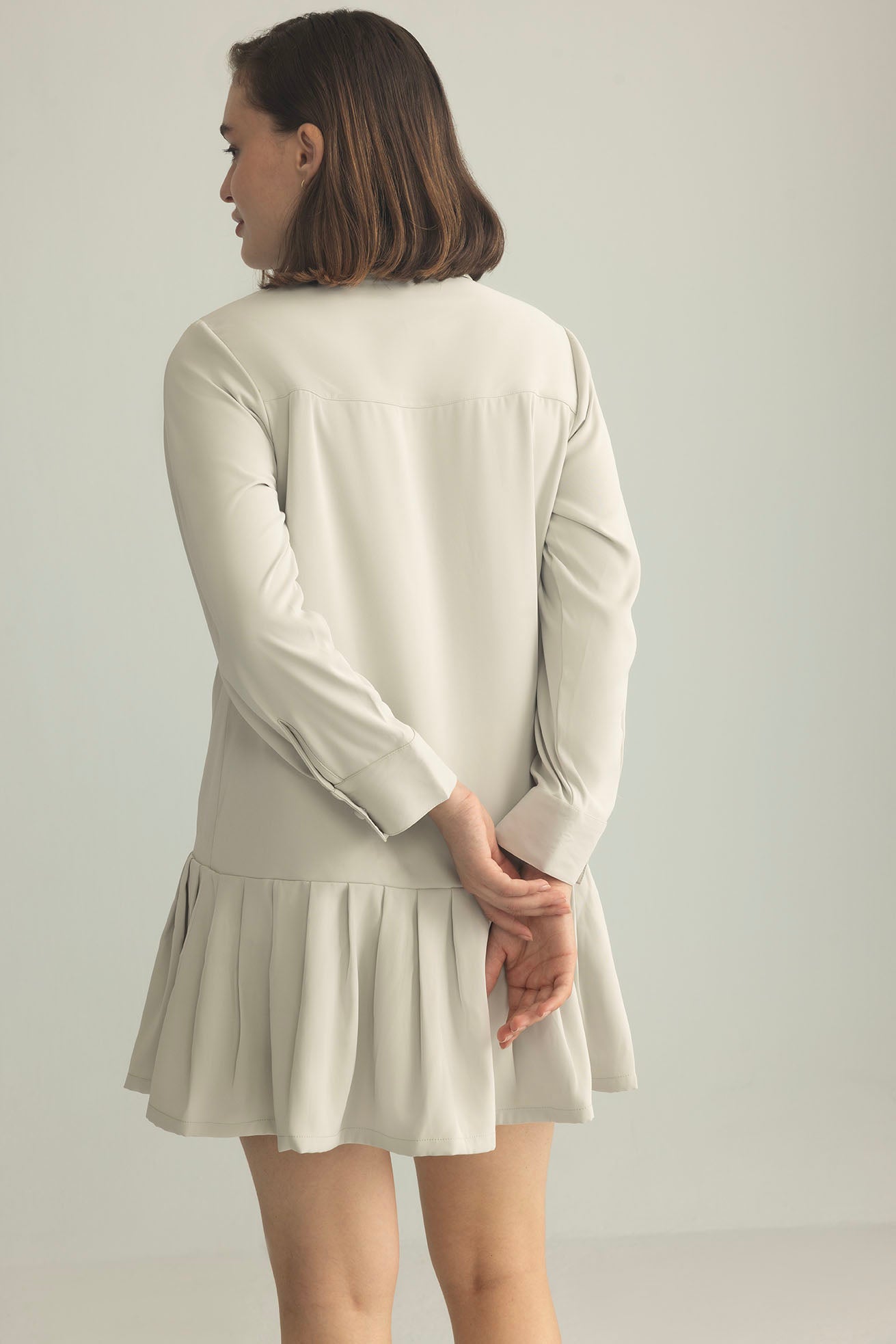 Blush Hour Pleated Mini Dress in Lunar Rock