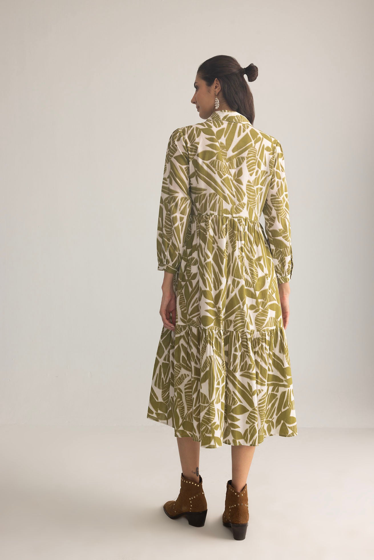 Grid & Grace Midi Dress in Olive Green