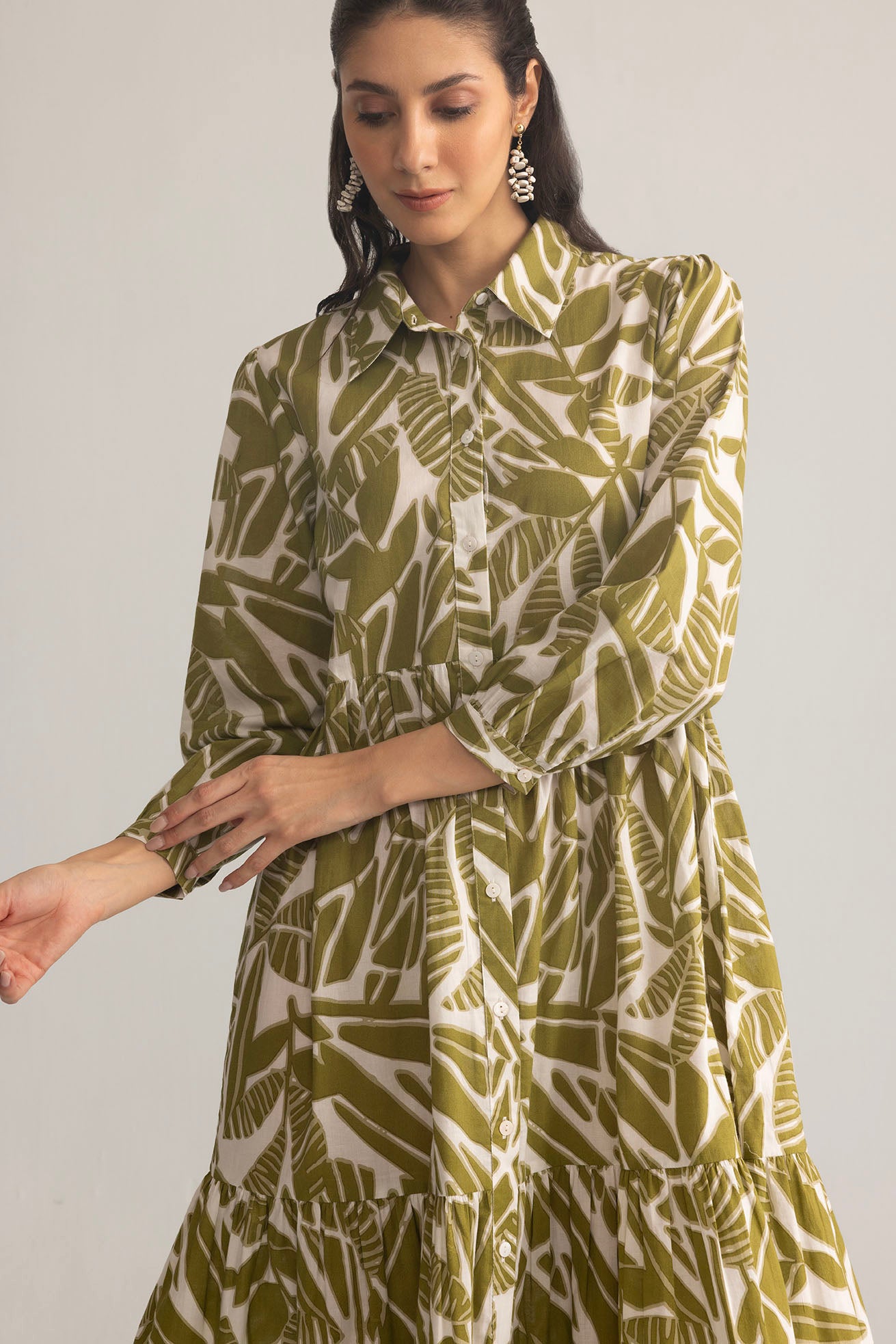 Grid & Grace Midi Dress in Olive Green