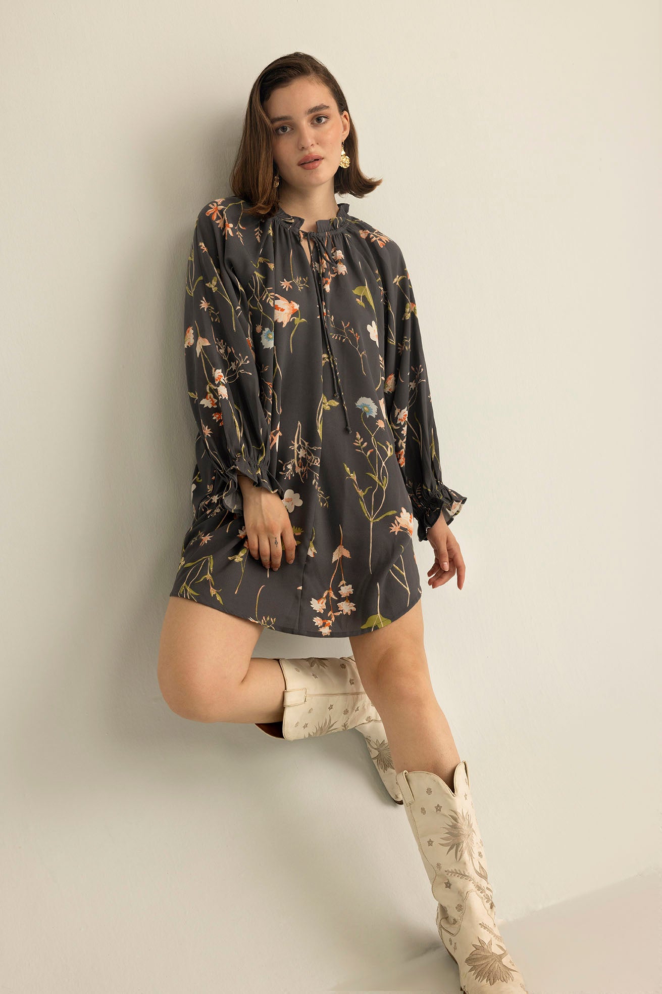 Wildflower Whisper Mini Dress in Dusk Grey