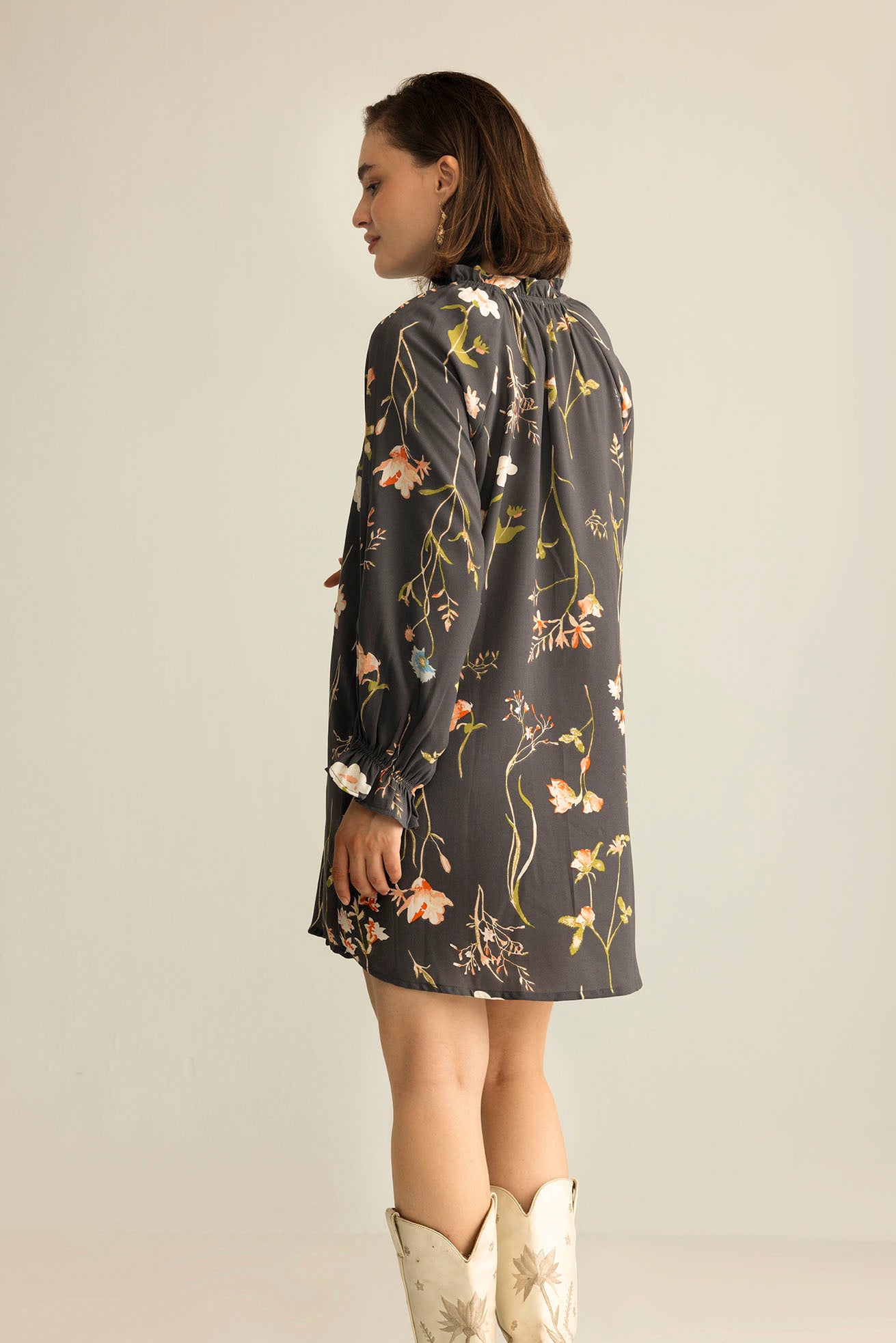 Wildflower Whisper Mini Dress in Dusk Grey