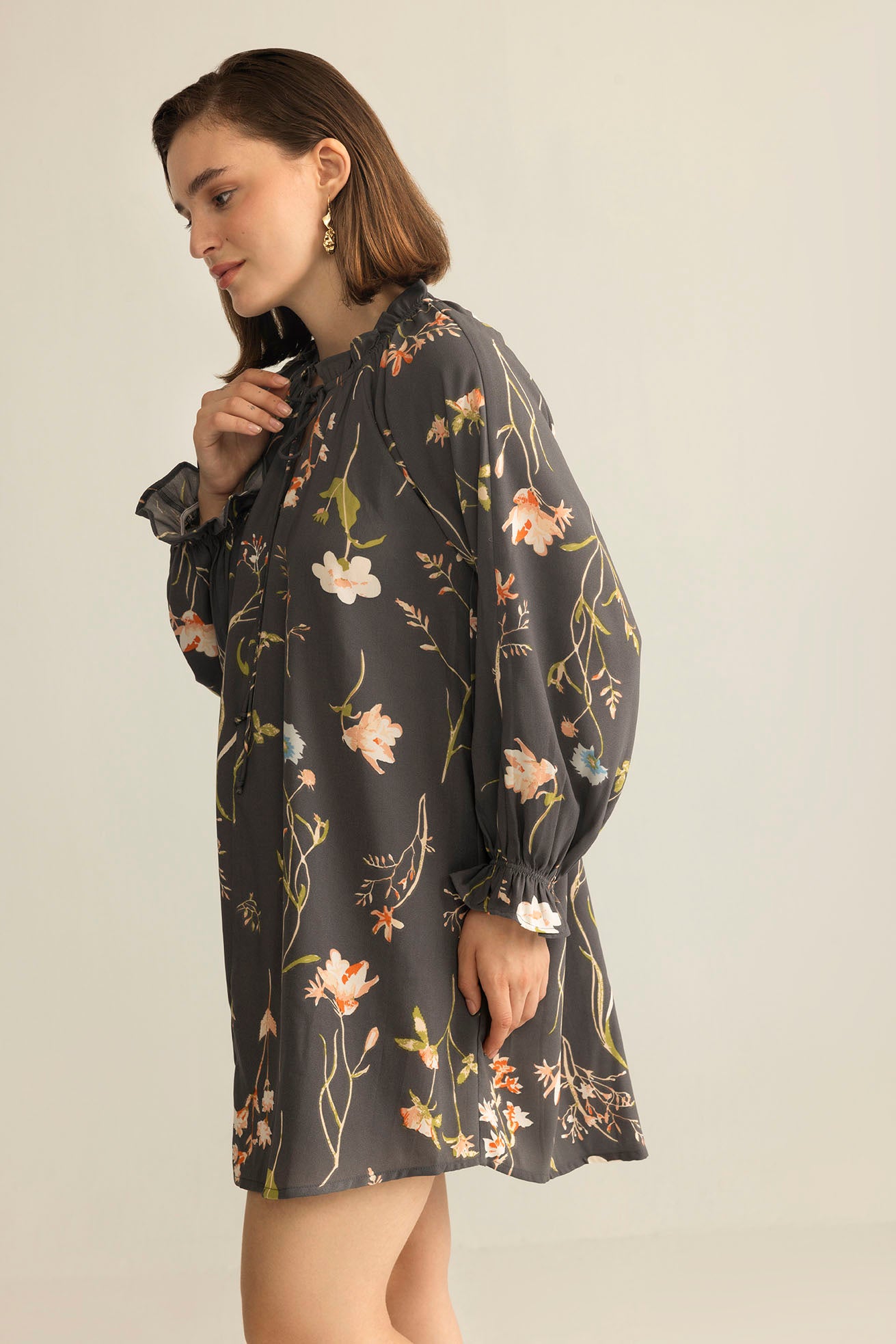 Wildflower Whisper Mini Dress in Dusk Grey