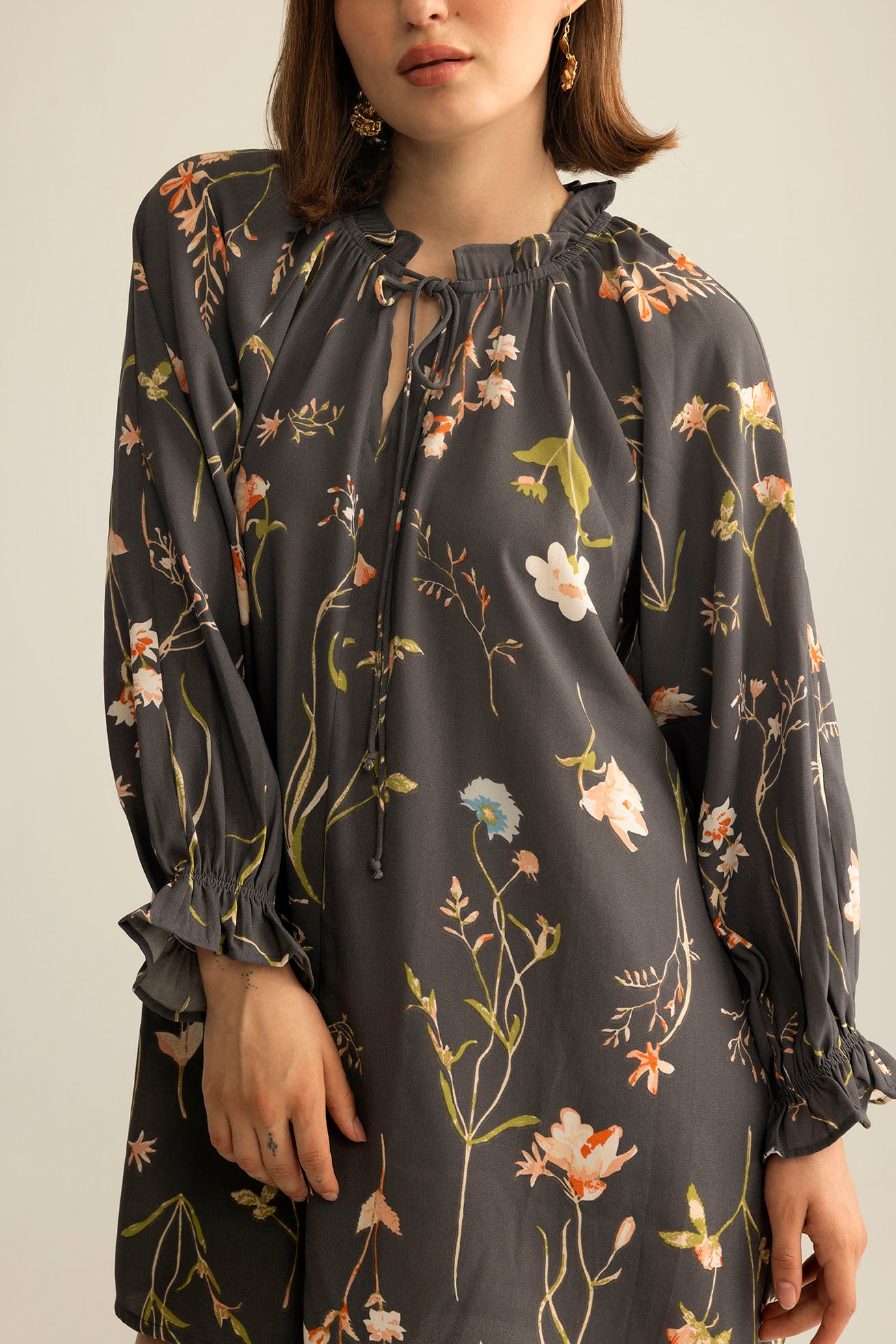 Wildflower Whisper Mini Dress in Dusk Grey