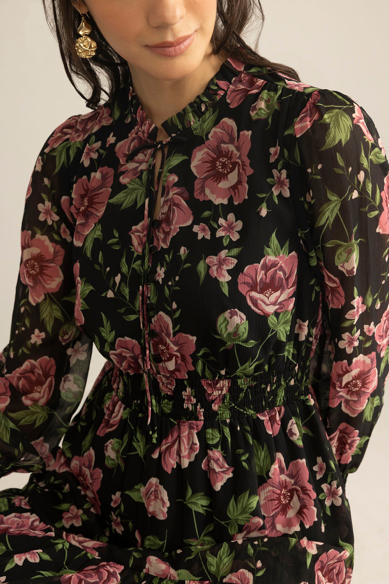 Fleur de Dusk Dress in Black & Vine Pink