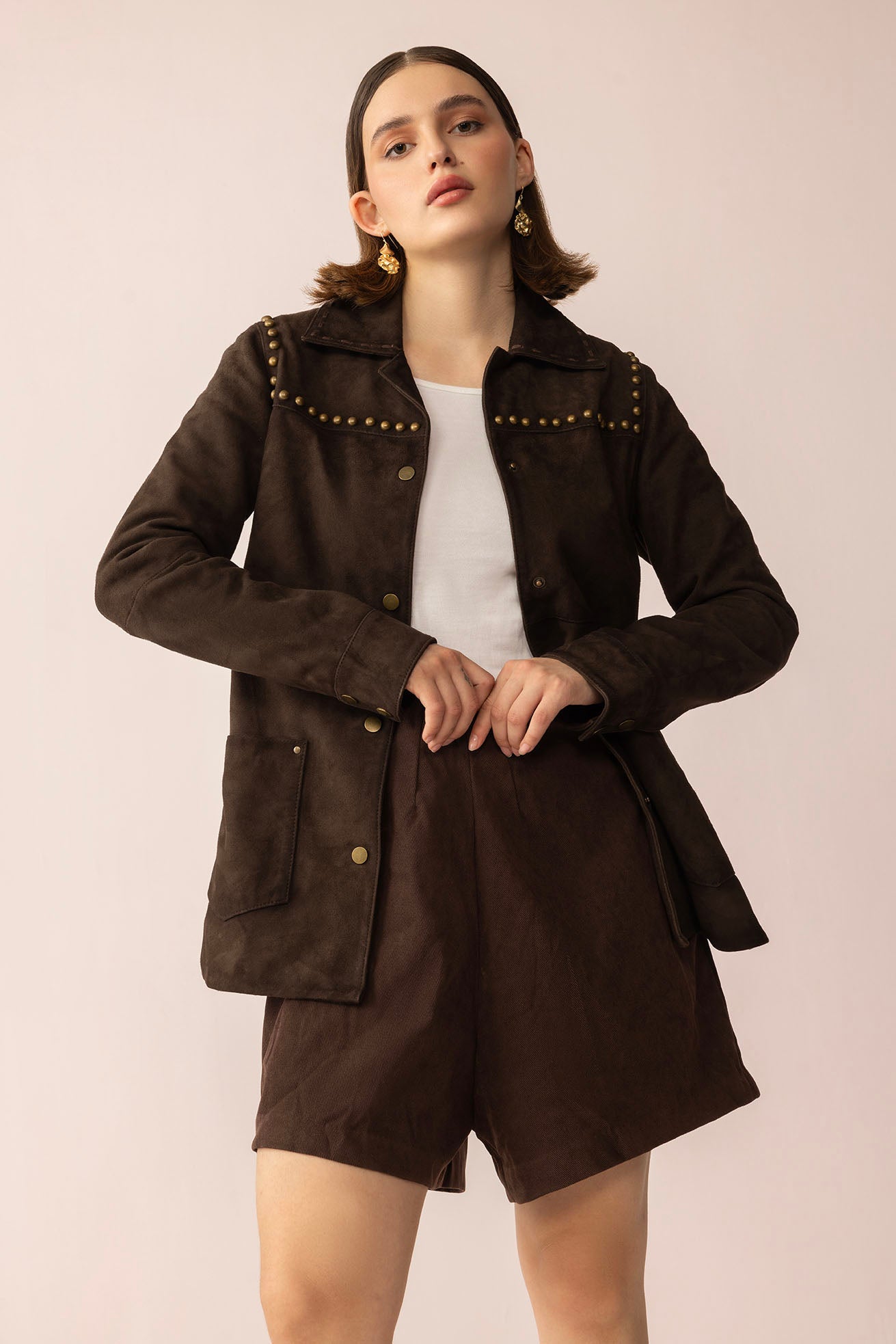 Grit & Glisten Leather Jacket in Shadow Brown
