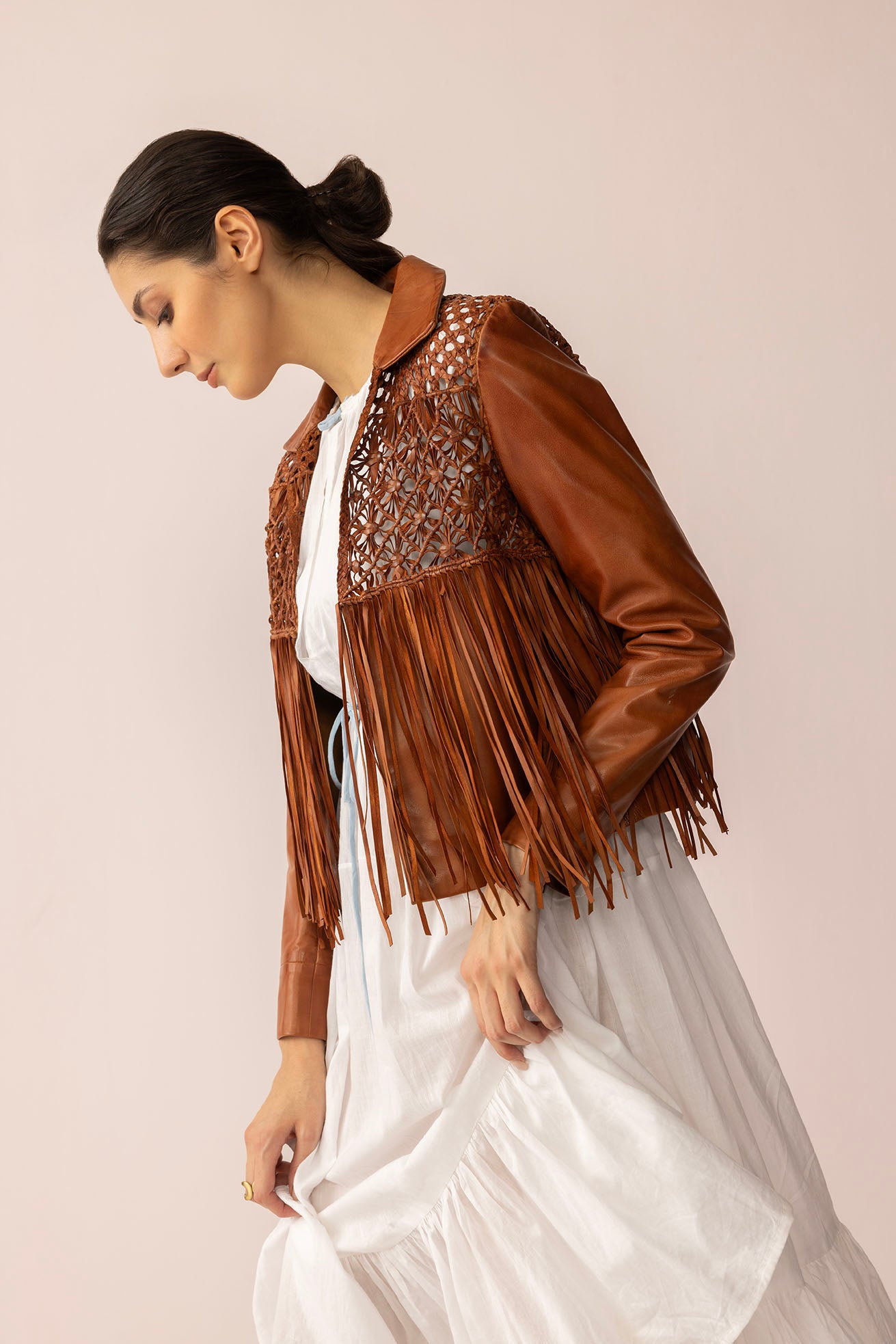 Boheme Braids Leather Jacket in Maple Brown