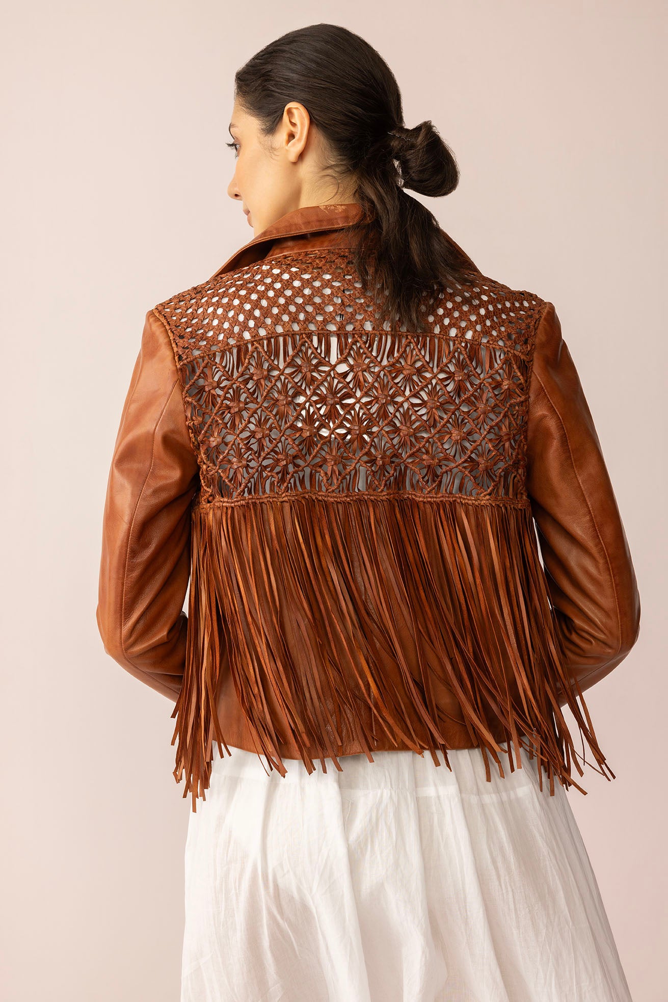 Boheme Braids Leather Jacket in Maple Brown