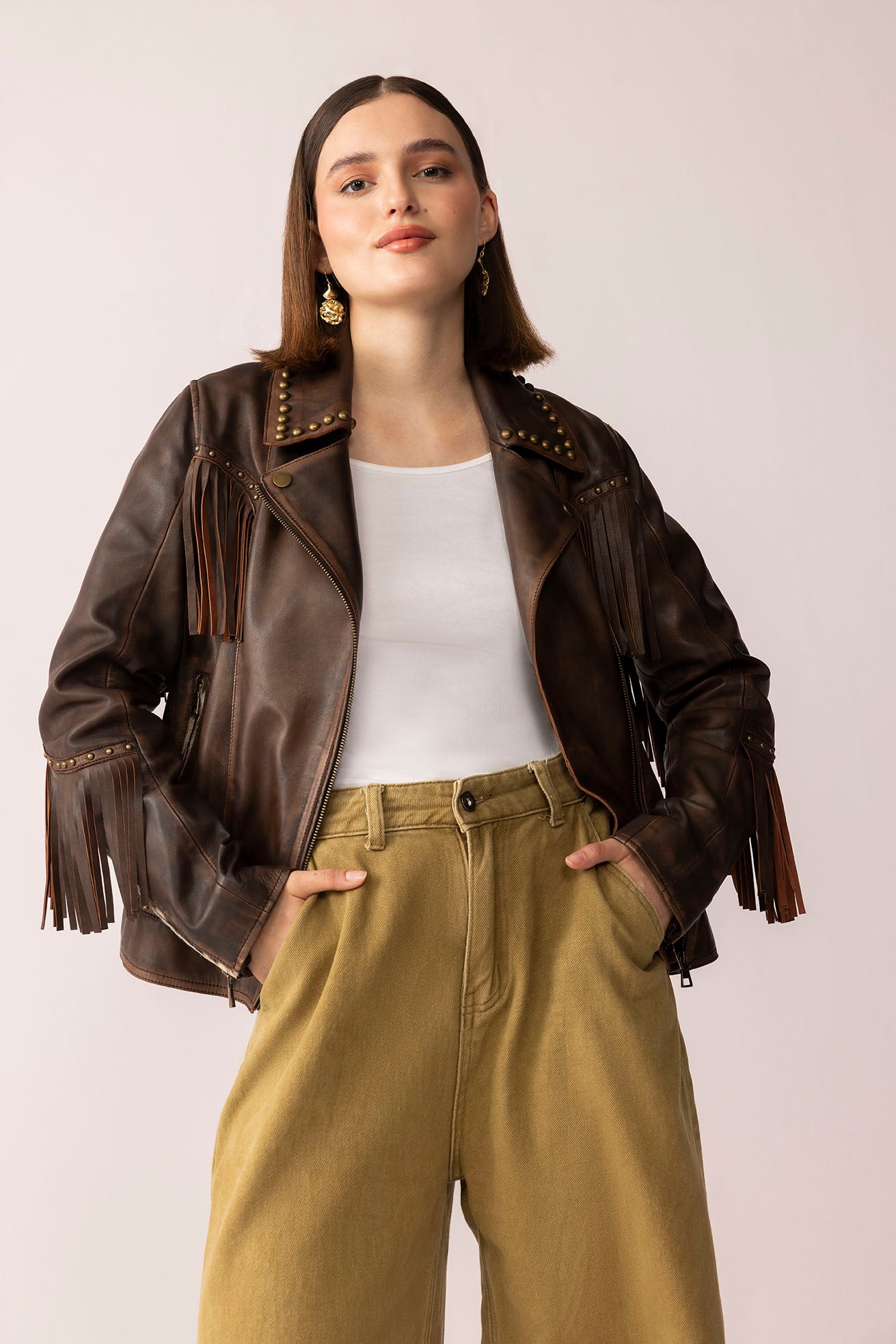 Fury Rider Leather Jacket in Smoky Brown