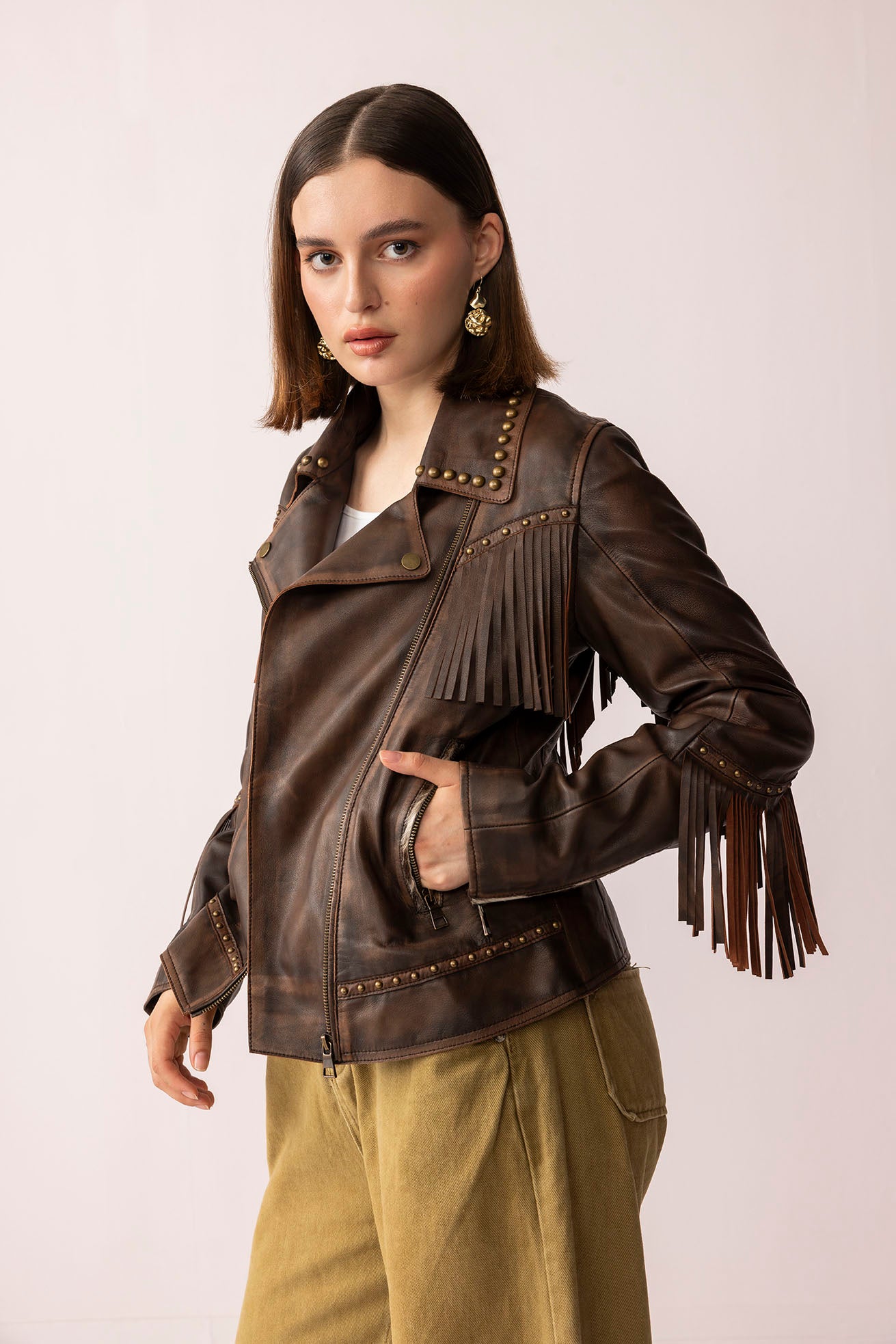 Fury Rider Leather Jacket in Smoky Brown