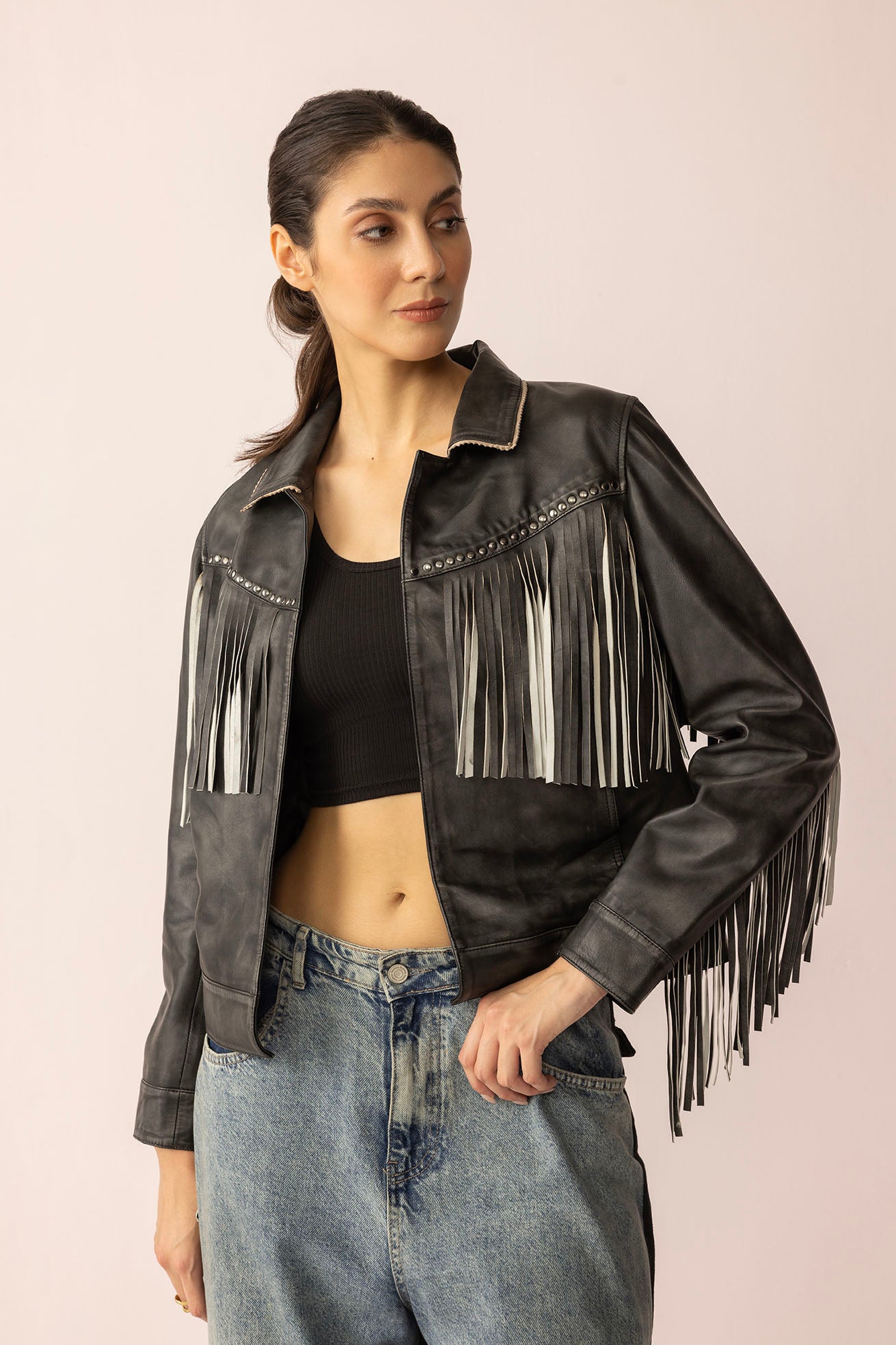 Midnight Maverick Leather Jacket in Shadow Black